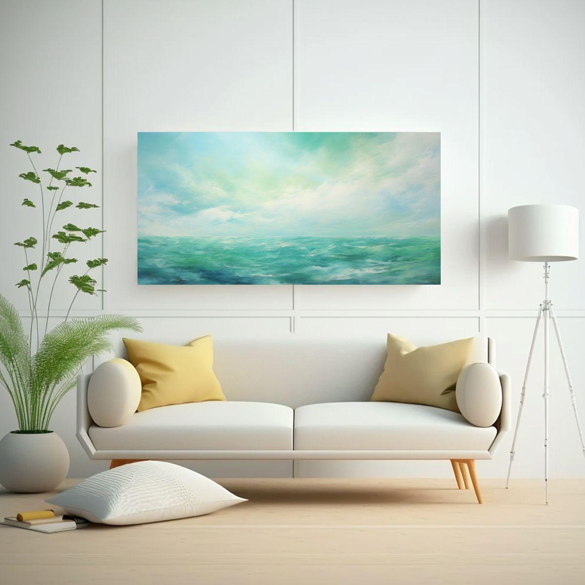 Pintura Abstracta A Sky And Sea Con Colores Verdes 40x20cm-2