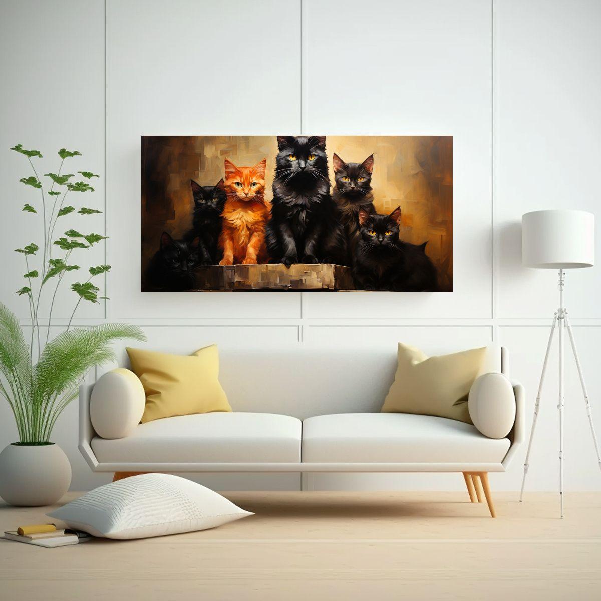 Cuadro Inspiración Gatos Negros Sobre Una Pila 100x50cm-2