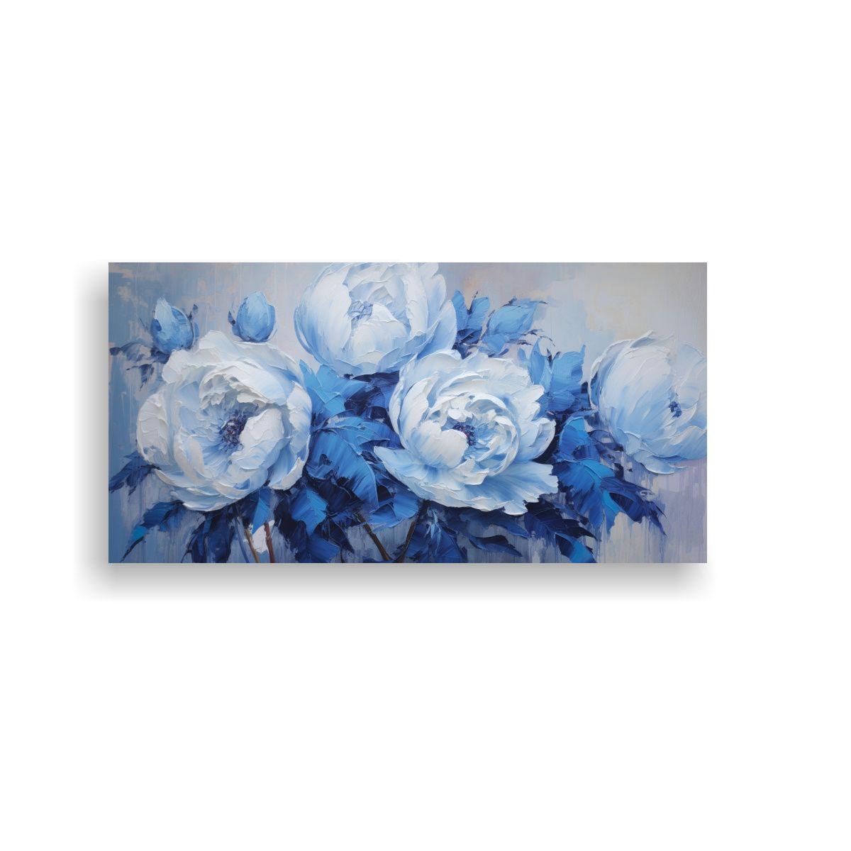 Pintura En Lienzo De PEONIAS Azules Estilo Tela 80x40cm-0