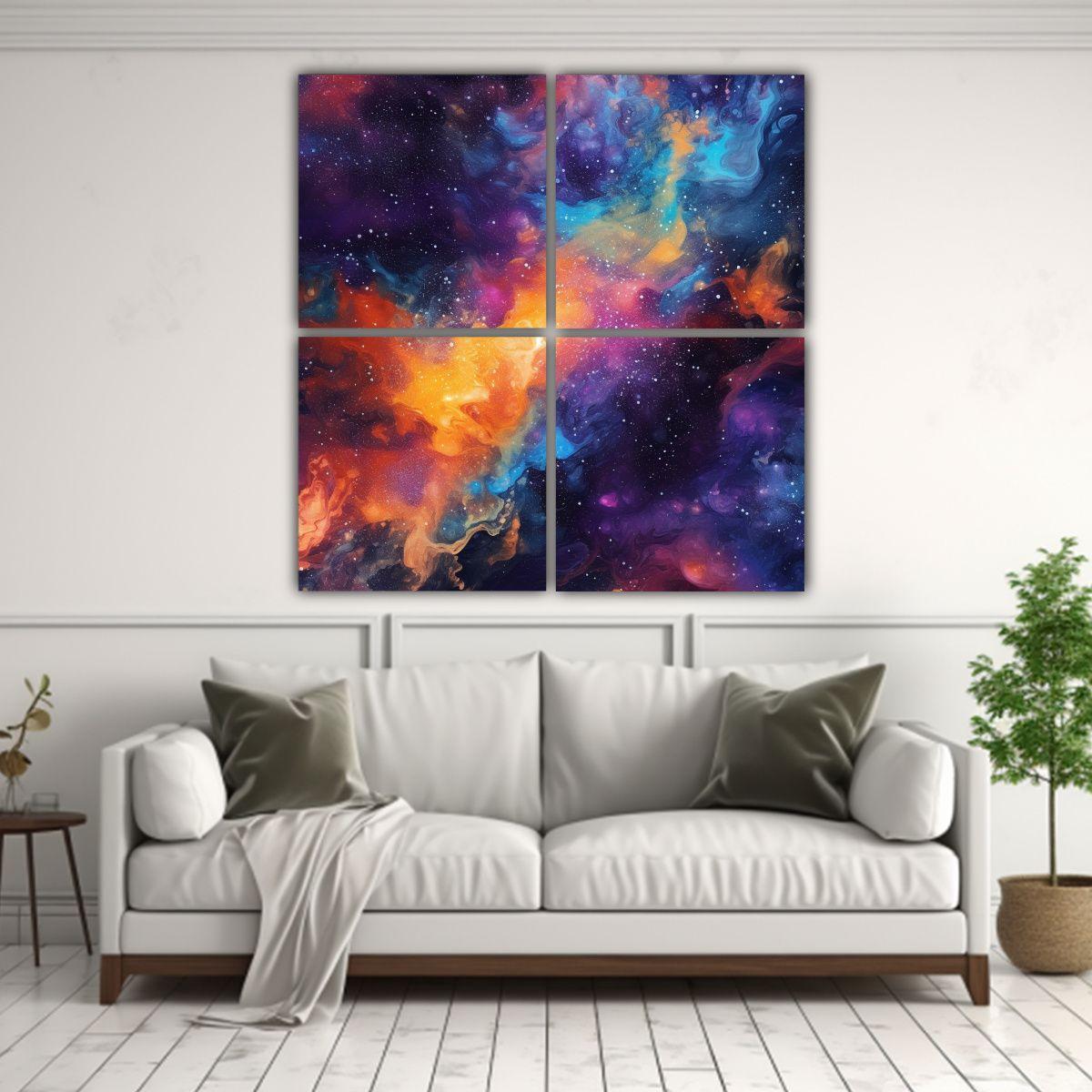 Pintura Abstracta Artesanal Cuatro Lienzos 60x60 Cm-2