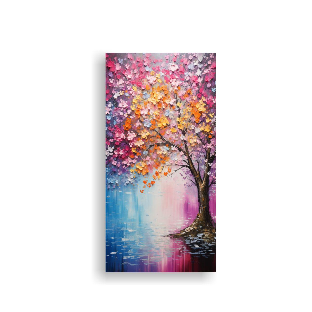 Pintura Acuarela Lineales Cerezos En Colores 30x60cm-0