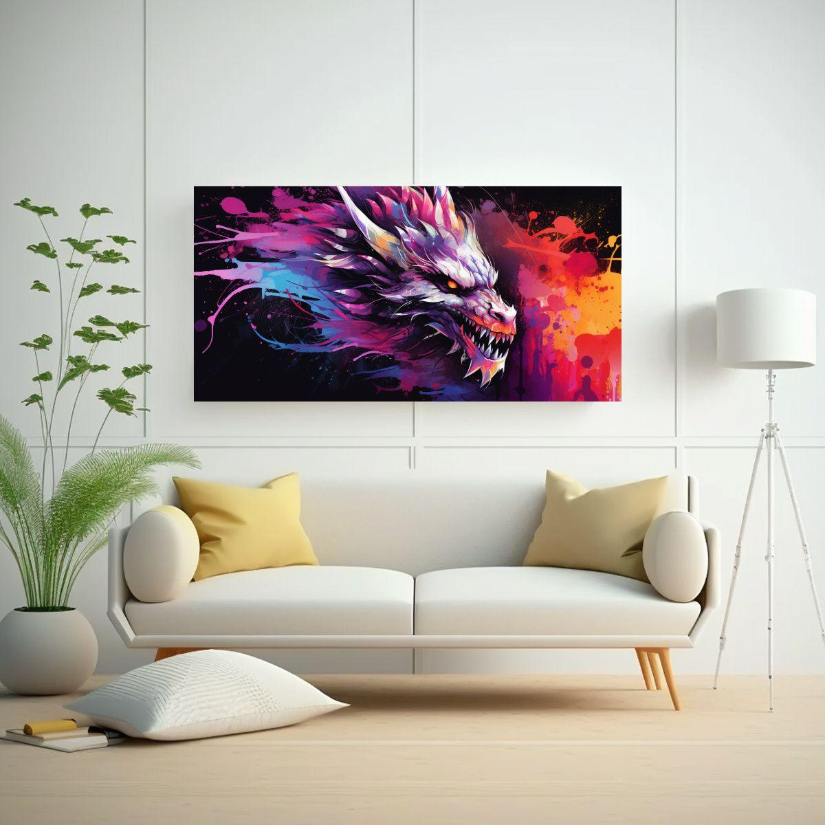 Lienzo Impactante: Dragón En Colores Arcoíris Y  40x20cm-2