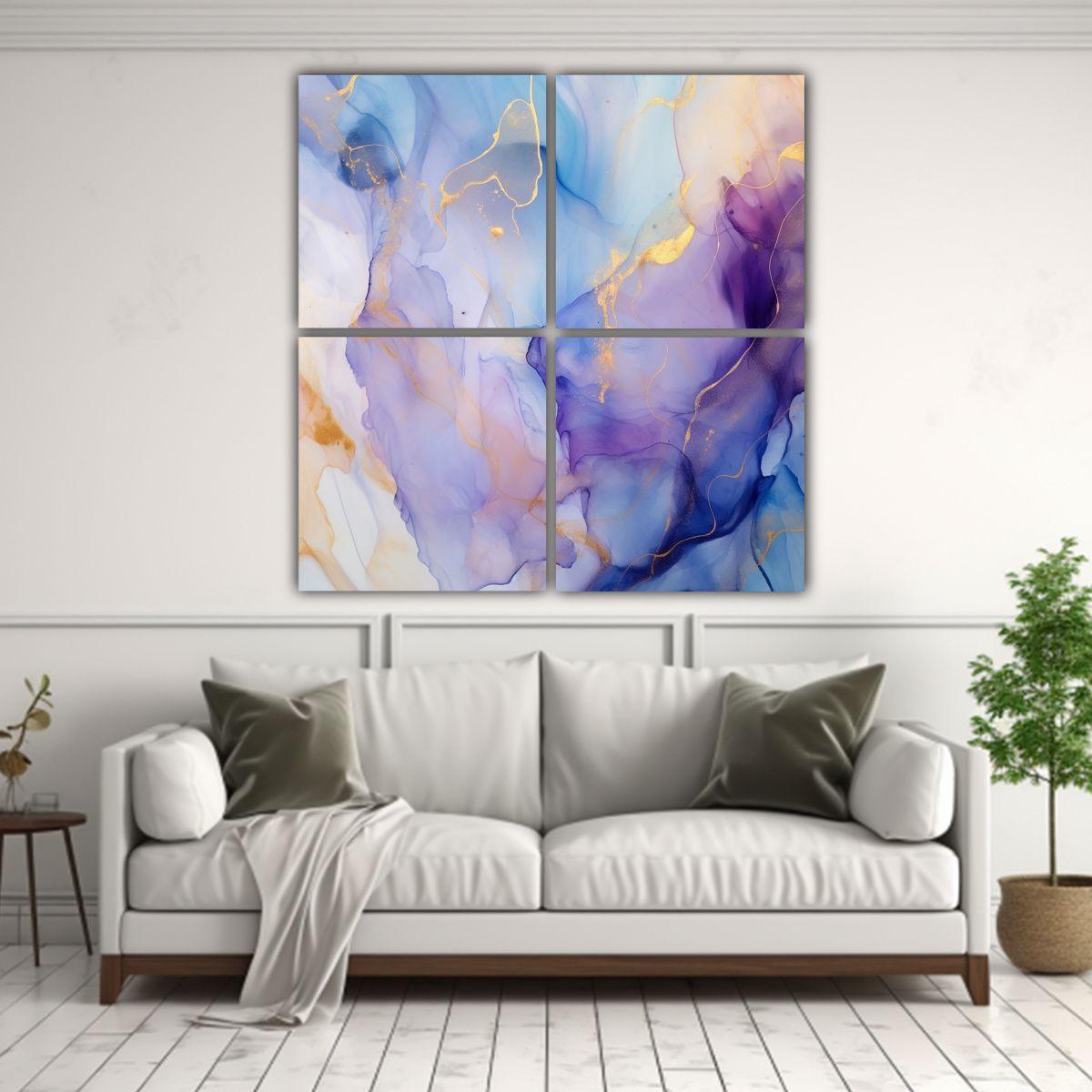 Cuadro De Tela Abstracto En Tonos Morados Y 160x160 Cm-2