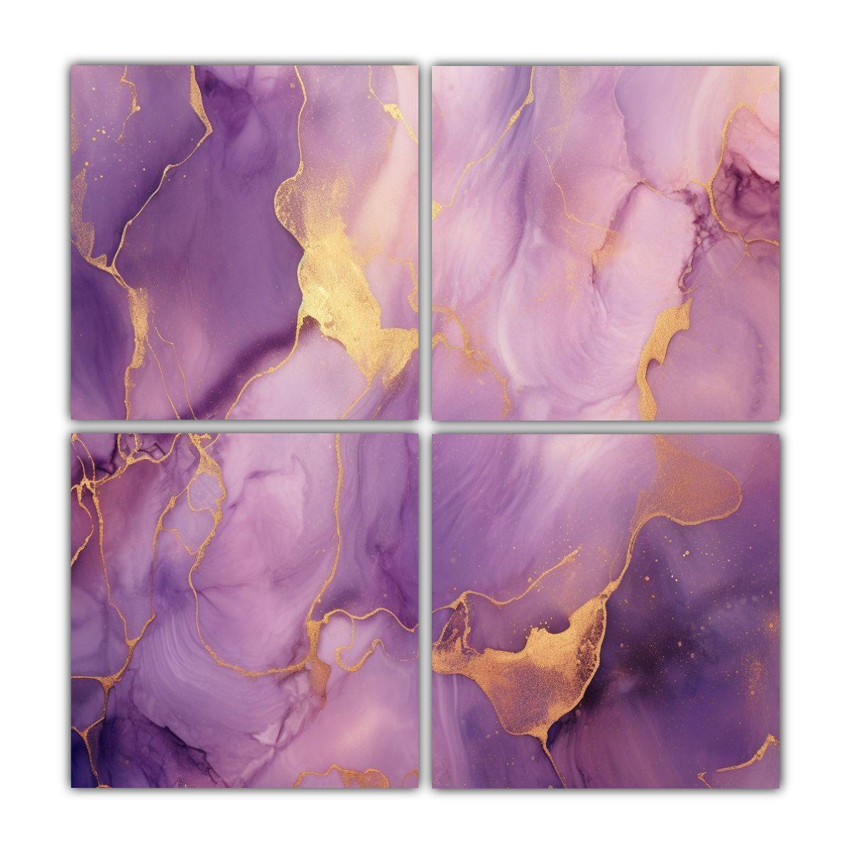 Pinturas Decorativas Estilo Morado Y Dorado De 140x140 Cm-0
