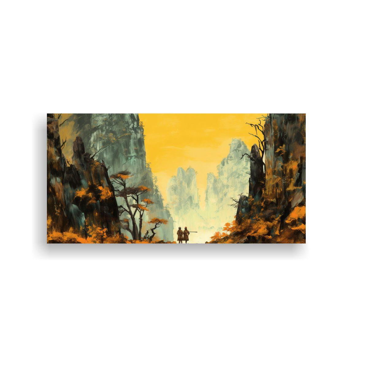 Pintura Amarilla En Lienzo Con Montaña Amarilla: 60x30cm-0