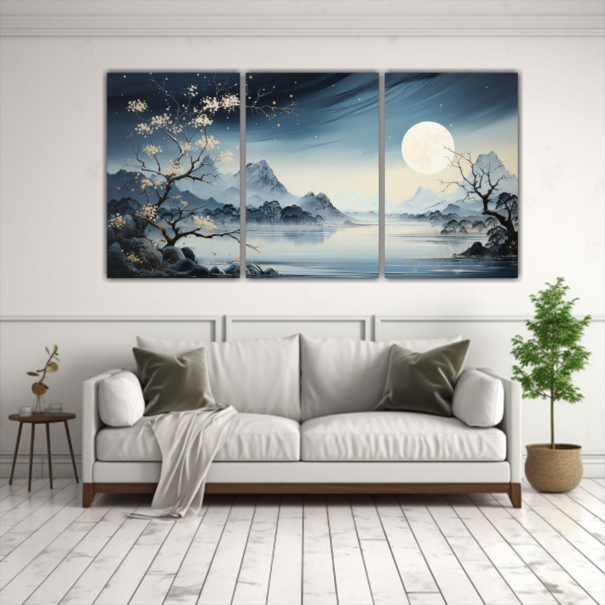 Cuadro Espectacular Con Luna Y Montañas En Set 60x30 Cm-2