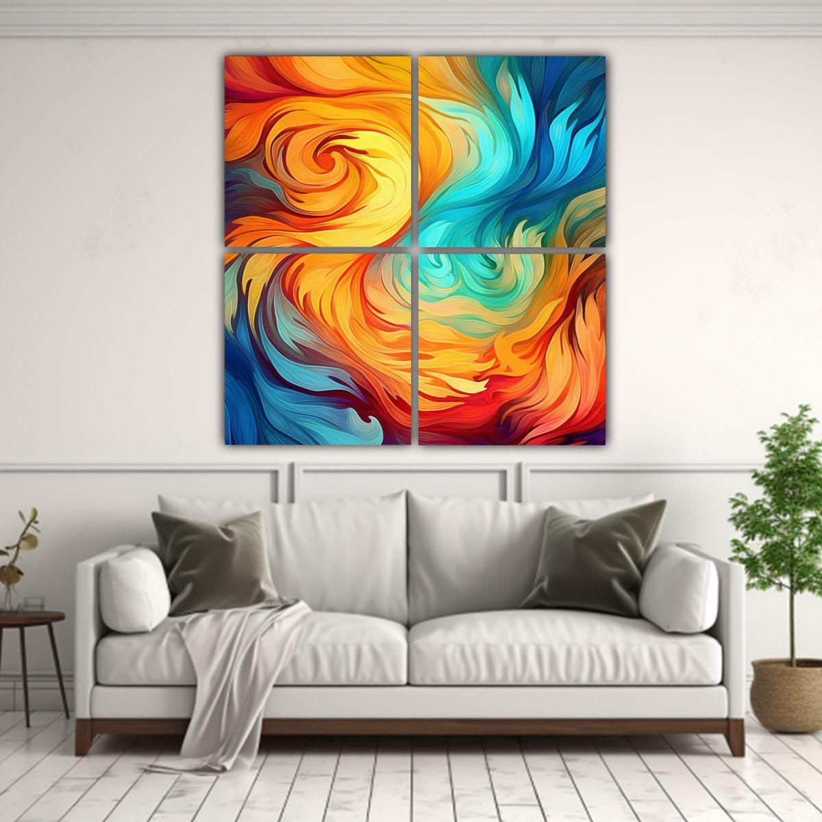 Cuatro Lienzos De Tela Hermoso Arte Abstracto Con 180x180 Cm-2