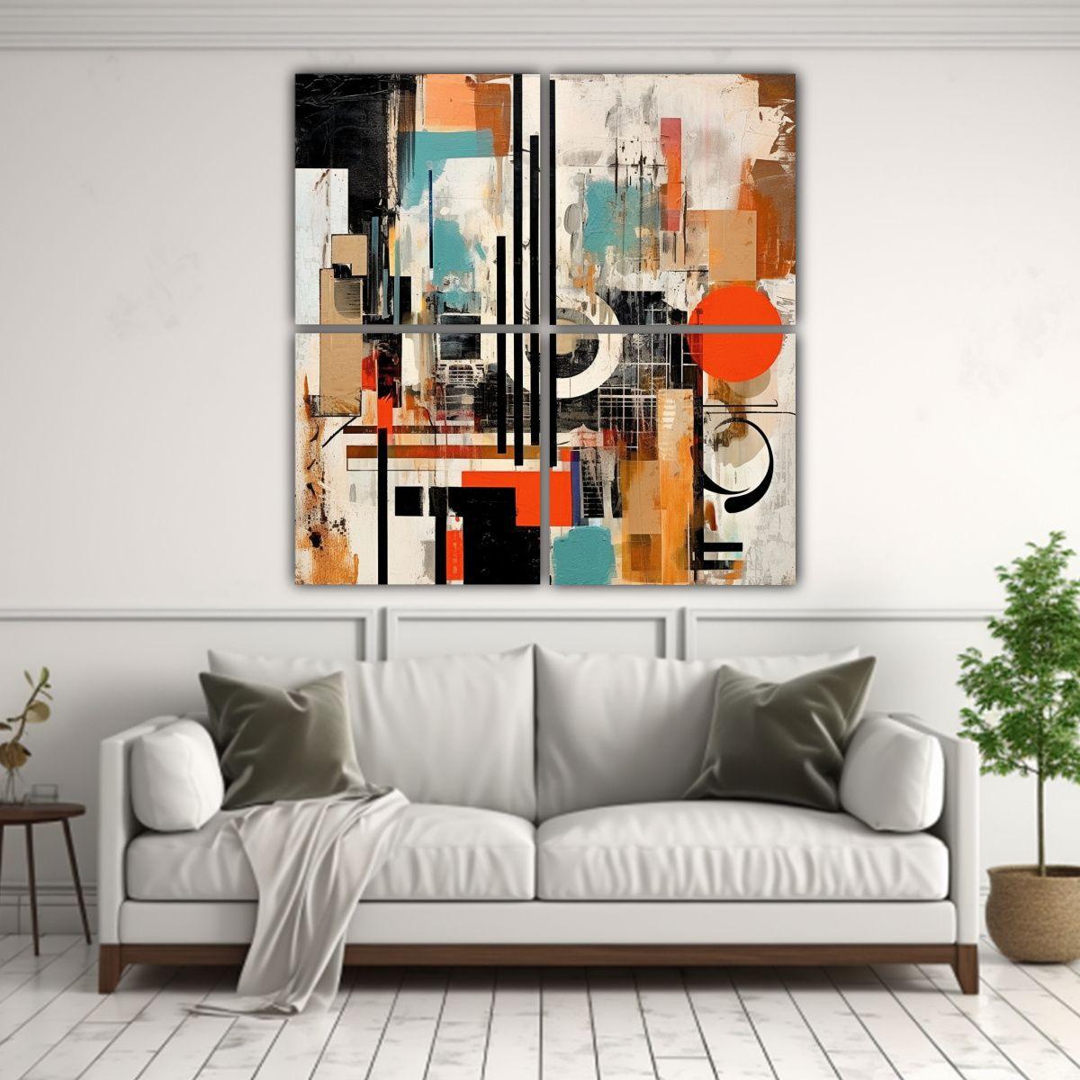 Cuatro Telas En Bastidor Estilo Galeria Figuras 120x120 Cm-2