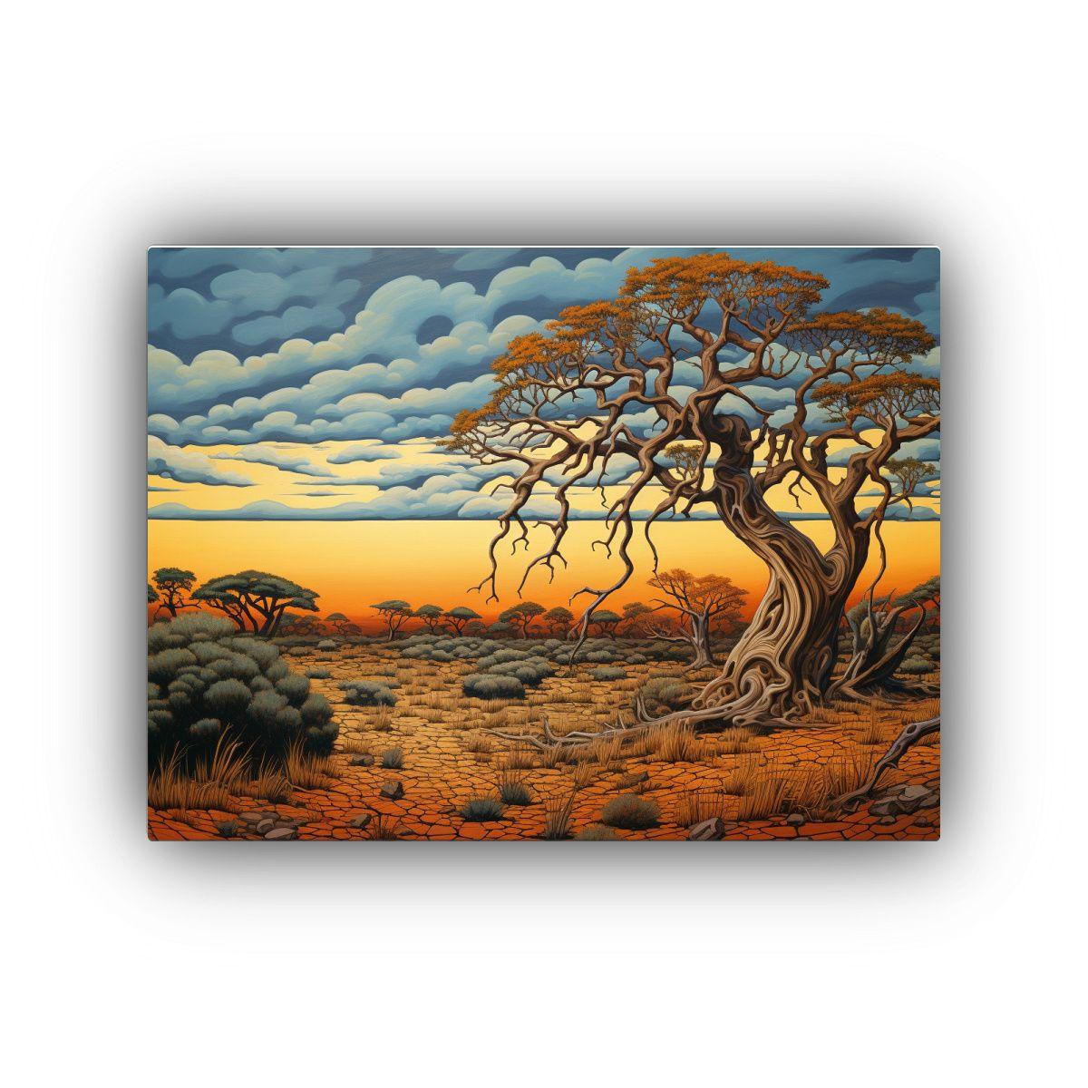Pintura Abstracta Detallada De árbol En Sabana Y Desierto. 40x30cm-0