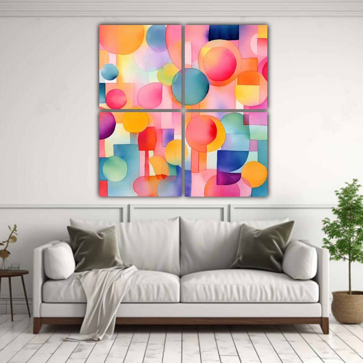 Cuatro Lienzos De Tela Moderno Con Formas 160x160 Cm-2