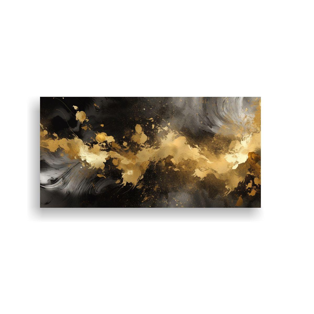 Pintura Digital Abstracta Negro Y Dorado, Líneas 80x40cm-0