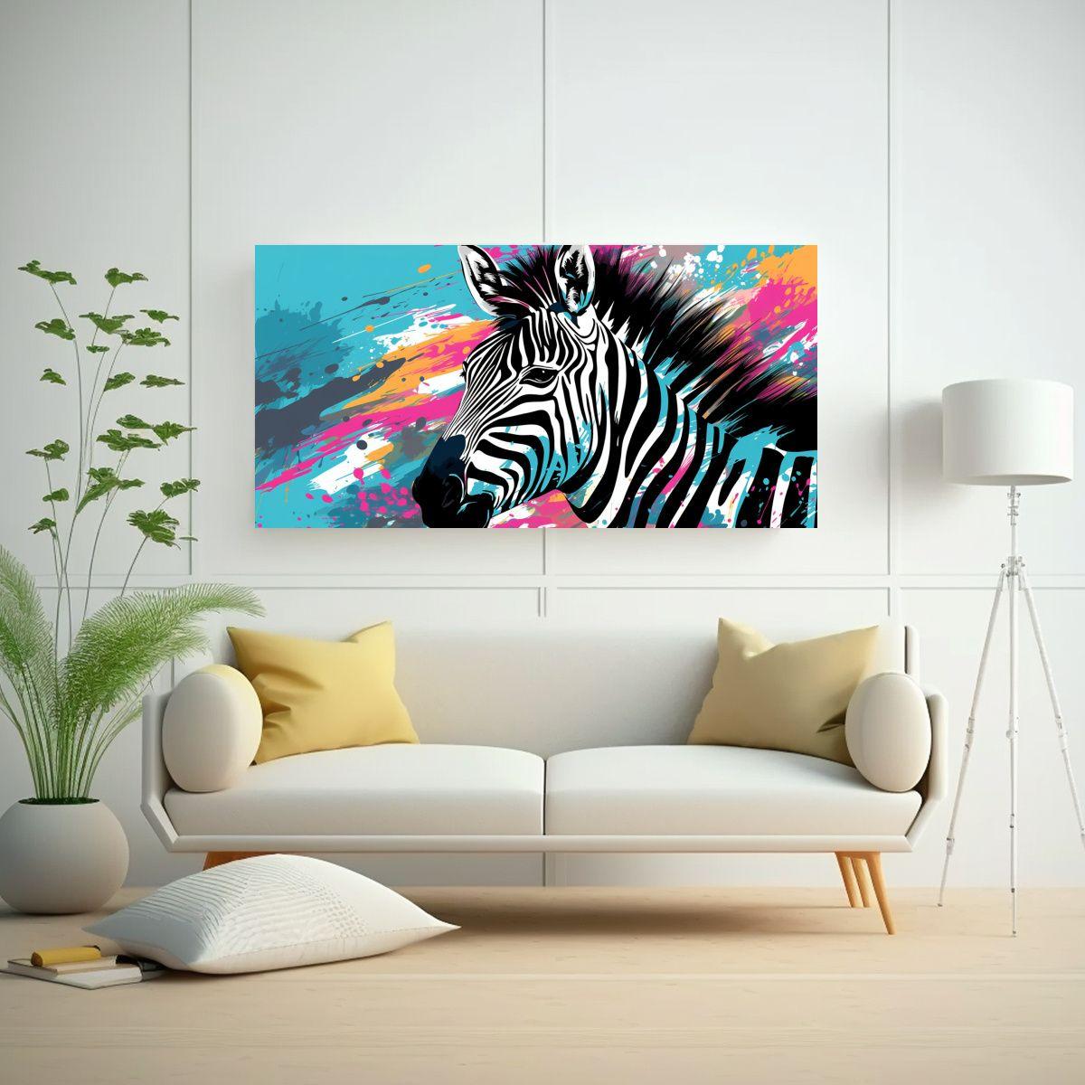 Pintura Decorativa Acuarela Zebra En Colores 140x70cm-2