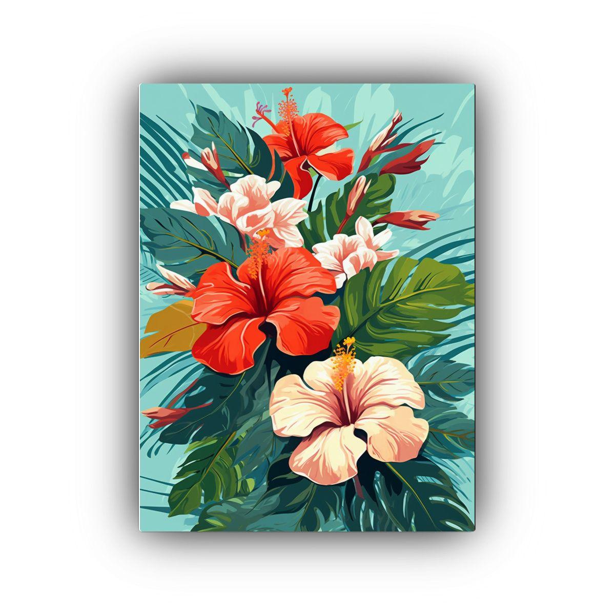 Cuadro De Flores Tropicales Estilo Vintage En 50x65cm-0