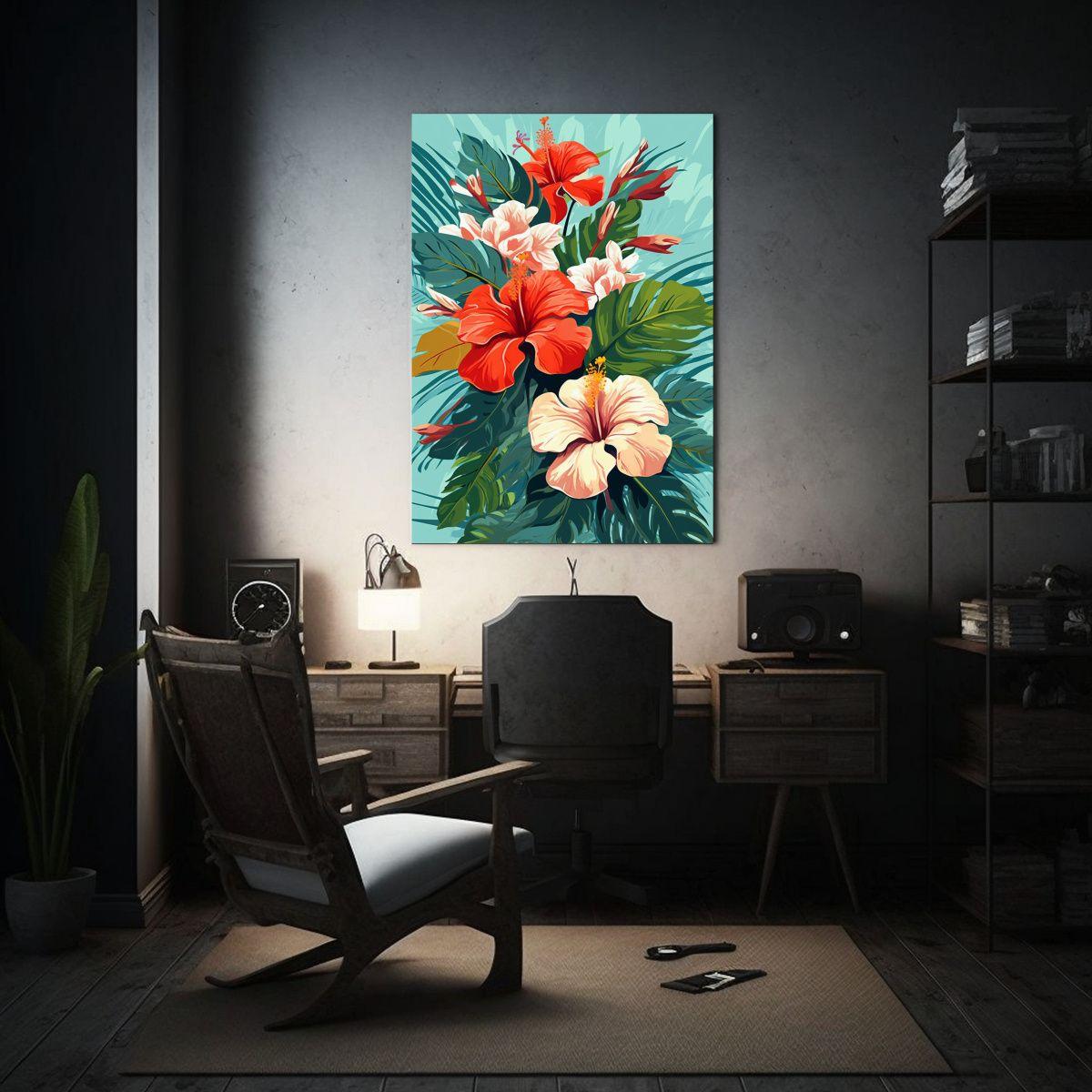 Cuadro De Flores Tropicales Estilo Vintage En 50x65cm-2
