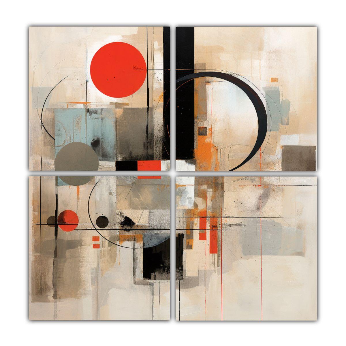 Pintura Abstracta Grande Con Círculos Negros Y 80x80 Cm-0