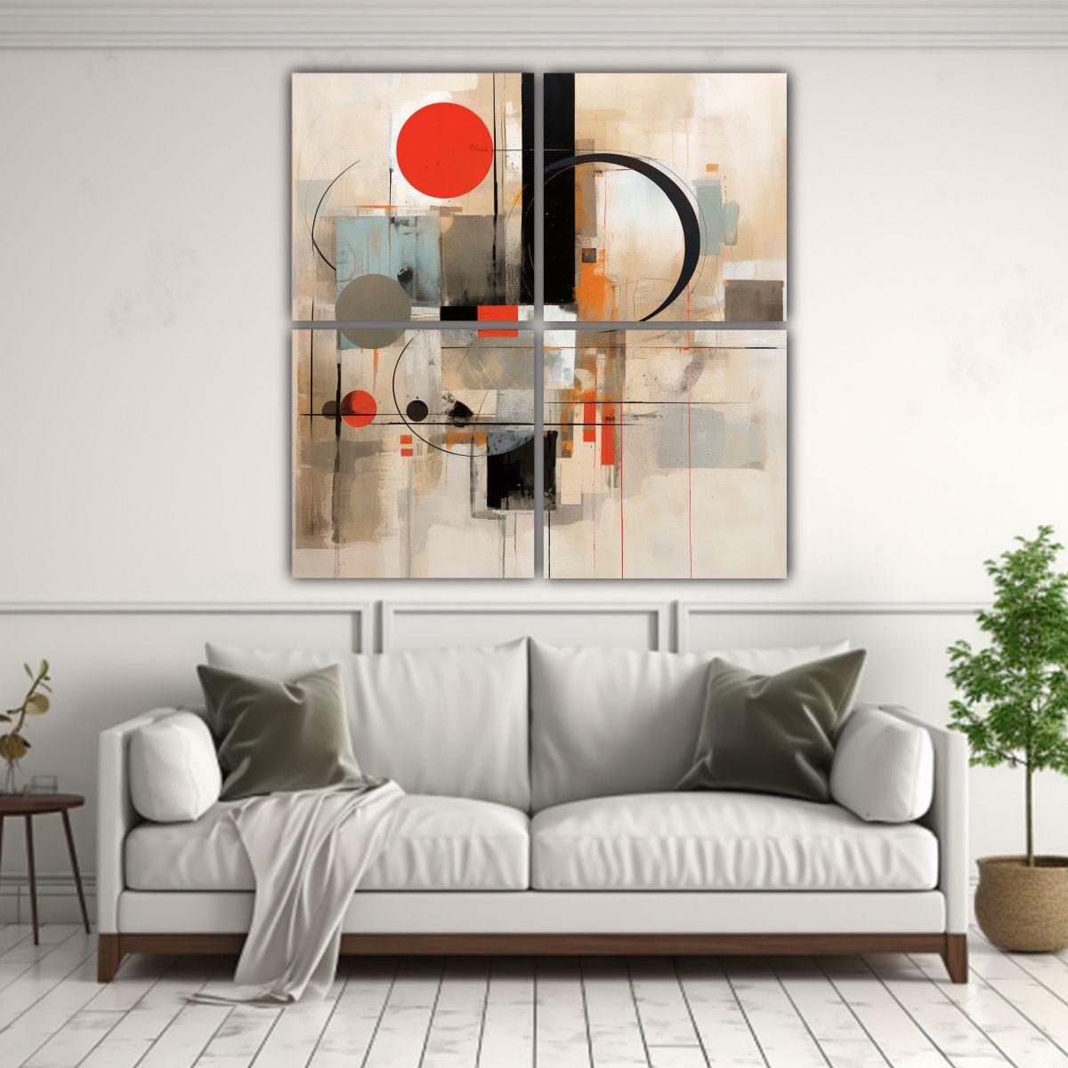 Pintura Abstracta Grande Con Círculos Negros Y 80x80 Cm-2