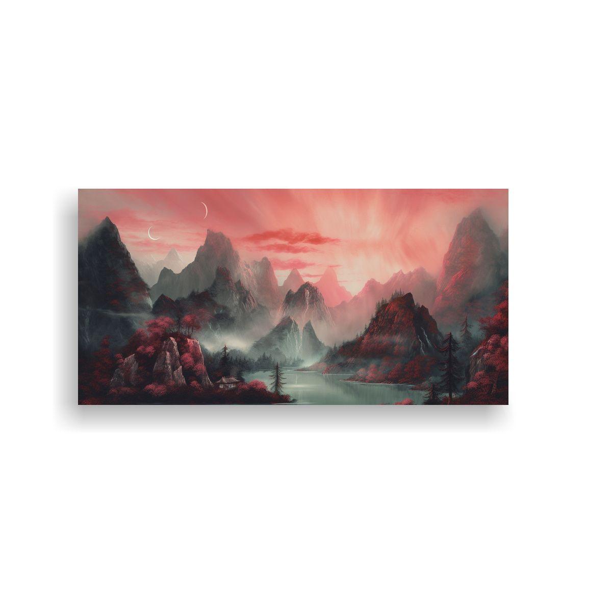Cuadro Tela Montañas Y Cielo Brumoso, Estilo 60x30cm-0