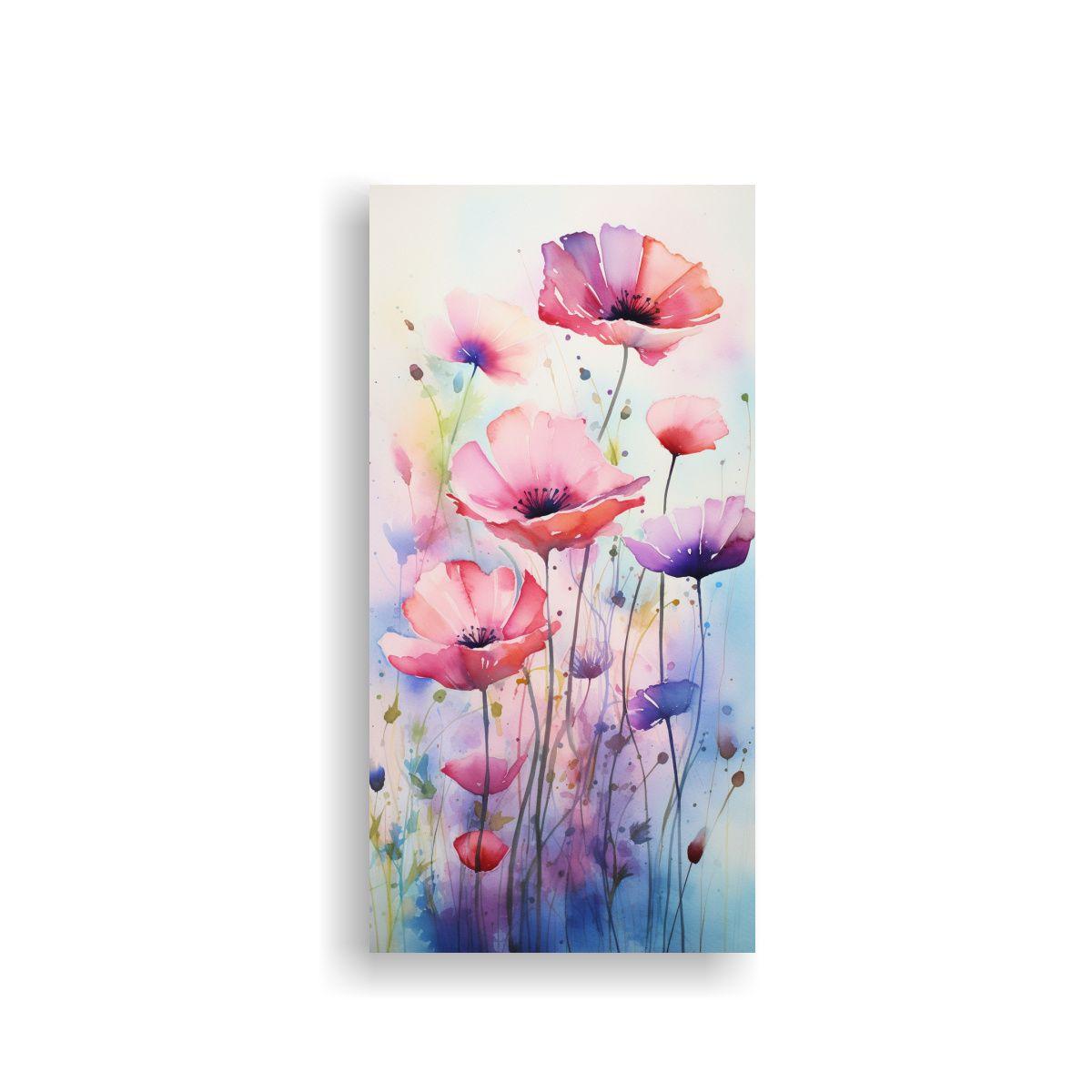 Pintura En Acuarela De Flores En Lienzo Al Estilo  20x40cm-0