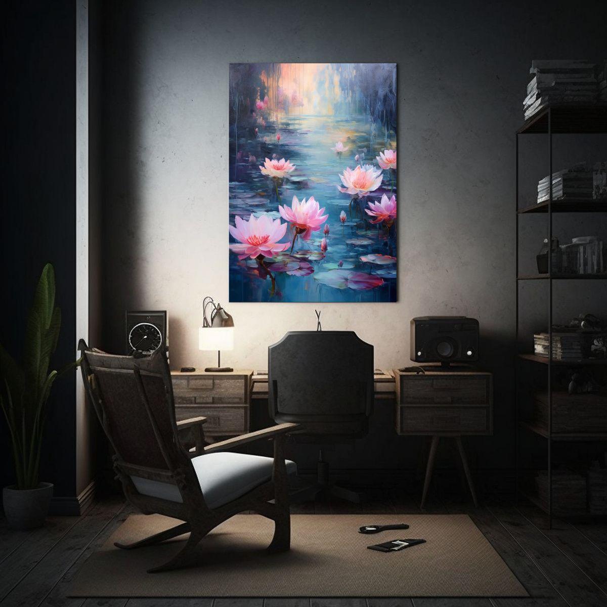 Cuadro De Flores Rosas Y Agua Morada En El Baño 50x75cm-2
