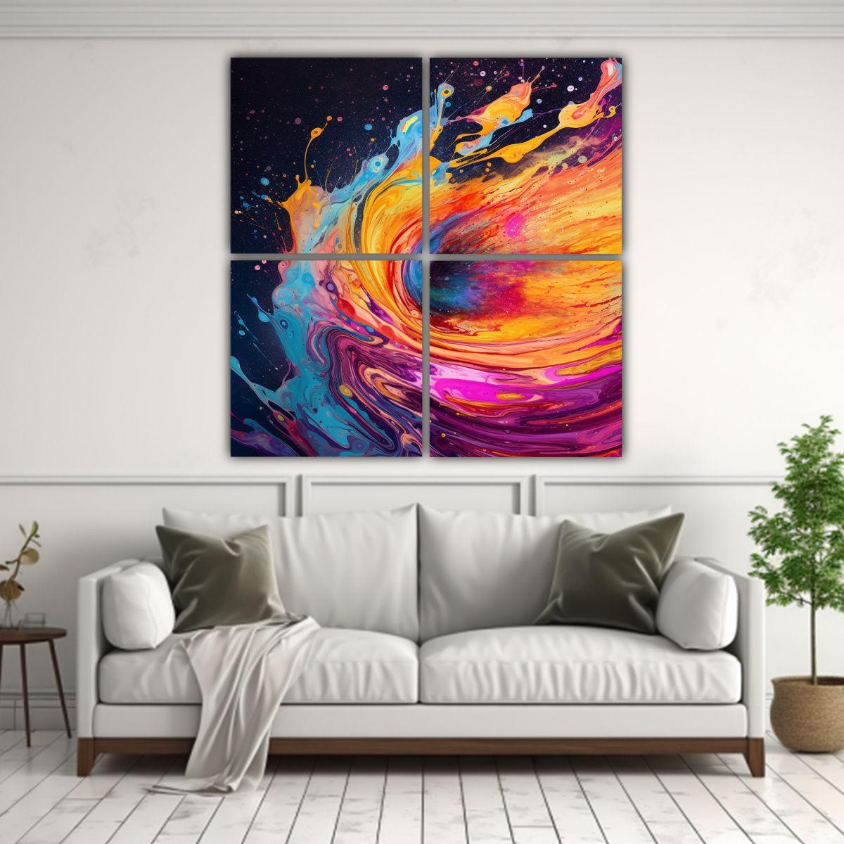 Cuatro Lienzos Cuadro Surrealista Con Remolinos 60x60 Cm-2