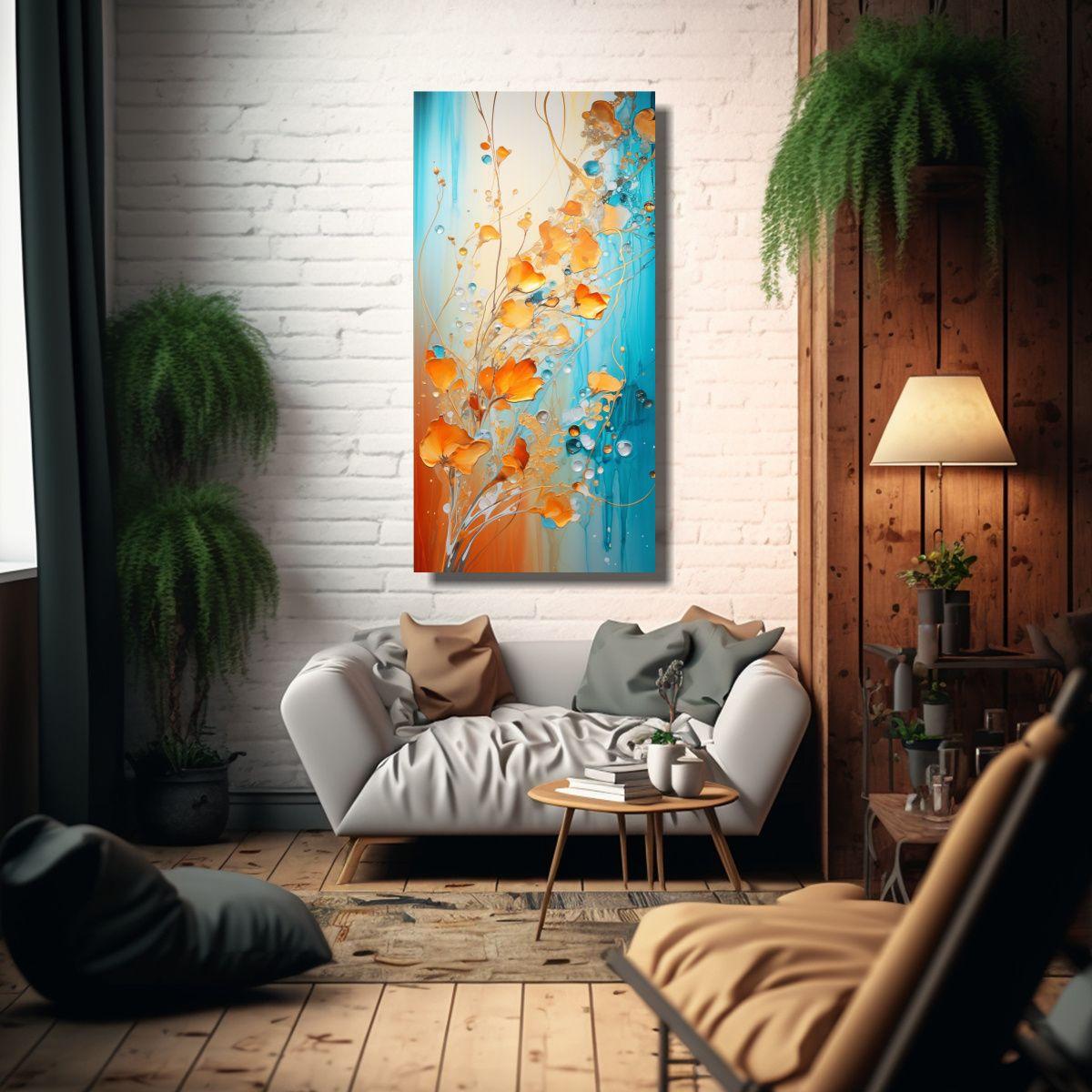 Pintura Abstracta En Tonos Naranja Y Dorado 30x60cm-2