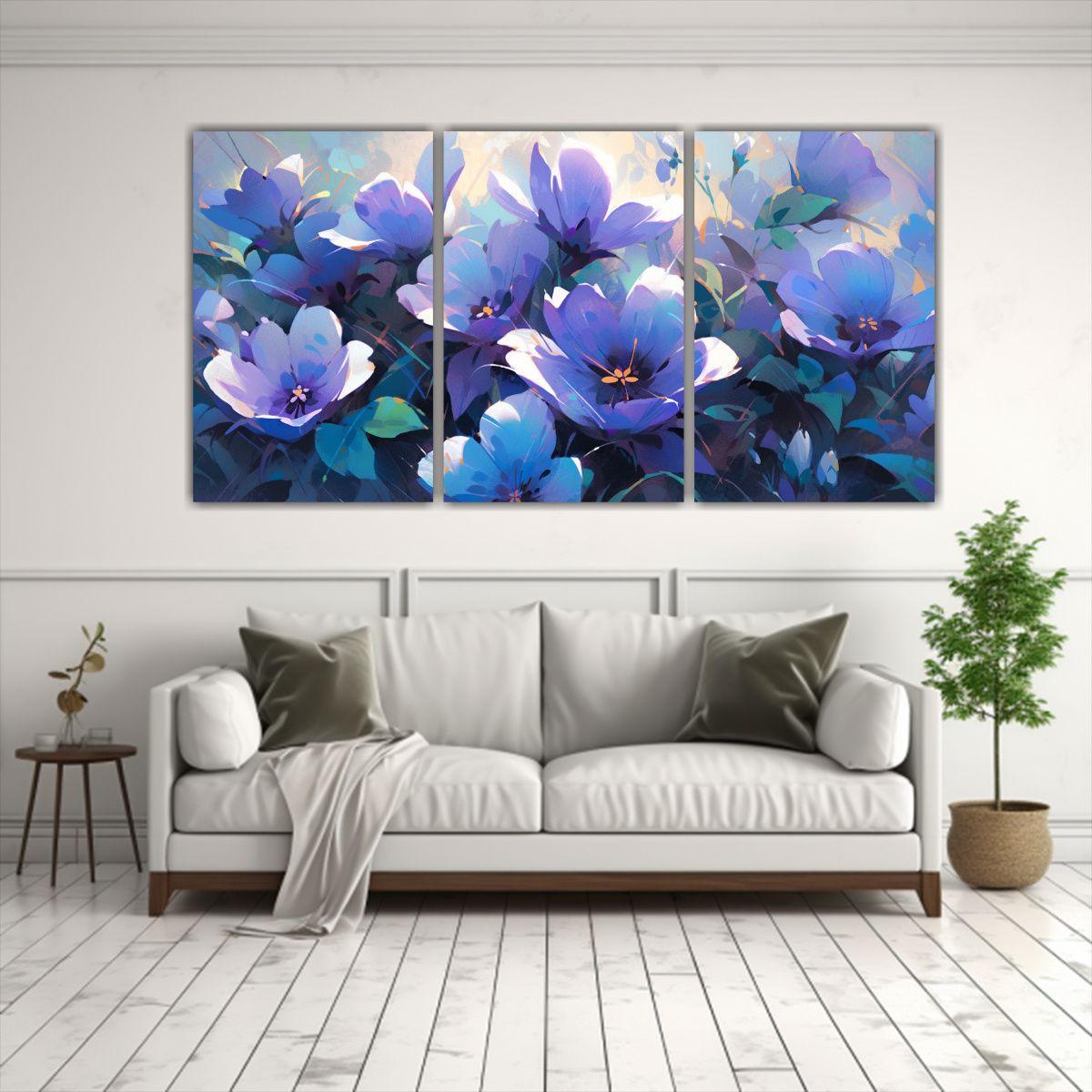 Pintura Lineal Horizontal De Flores En Colores 120x60 Cm-2