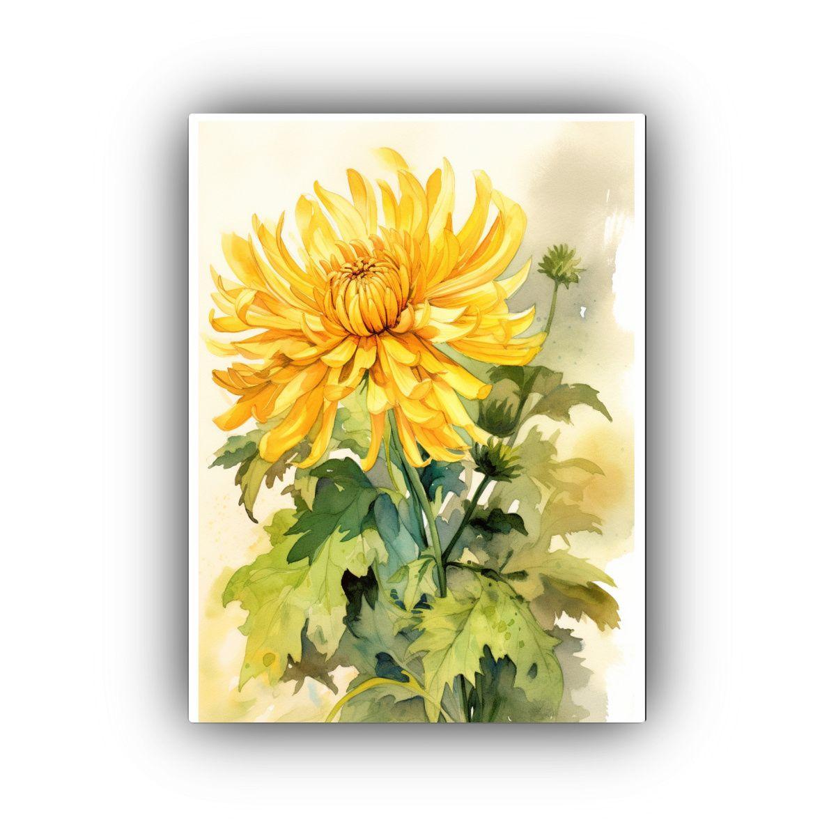 Tela De Chrysanthemum Amarillo En Acuarela Estilo 30x45cm-0