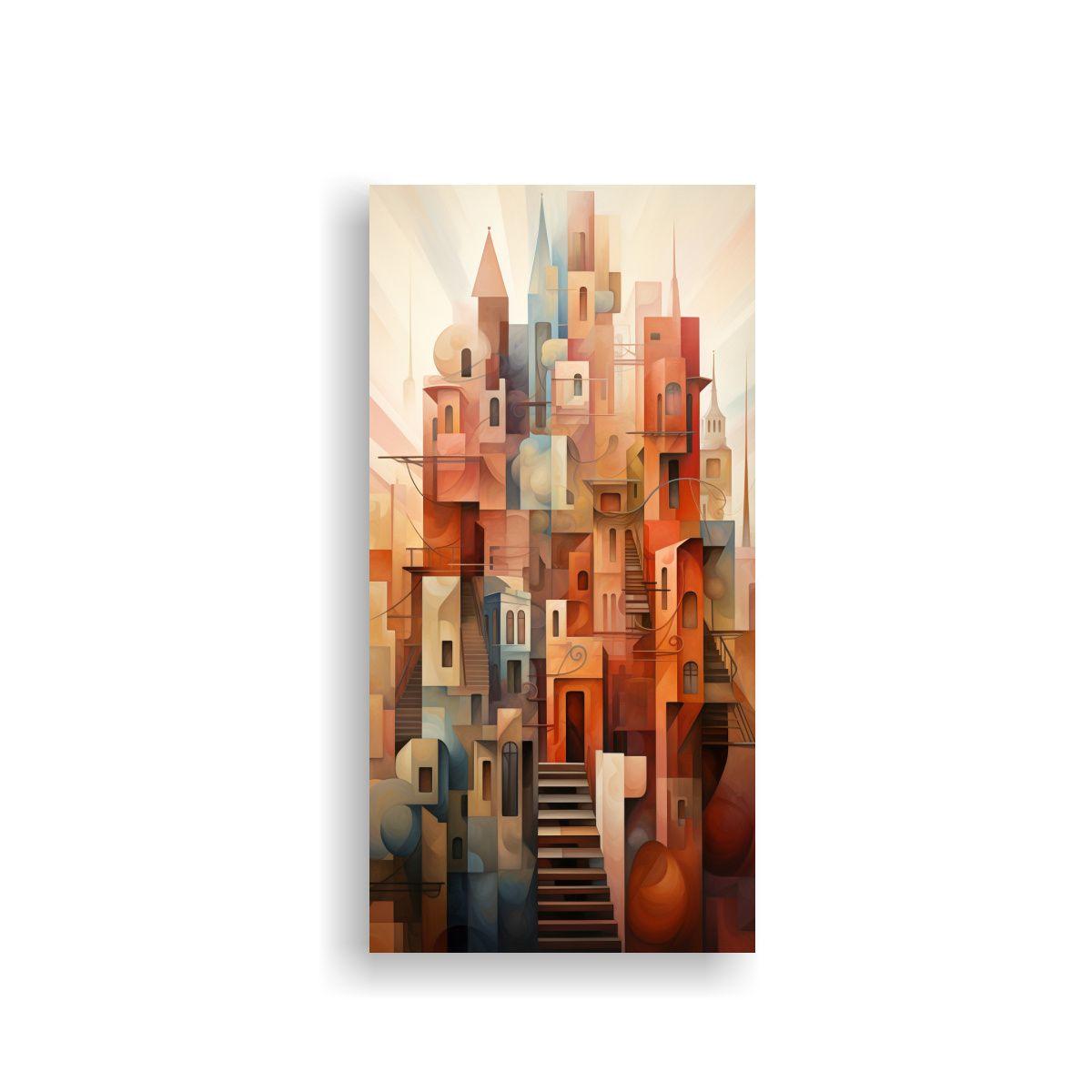 Paisaje Urbano En Estilo Cubista Para Decoración 40x80cm-0