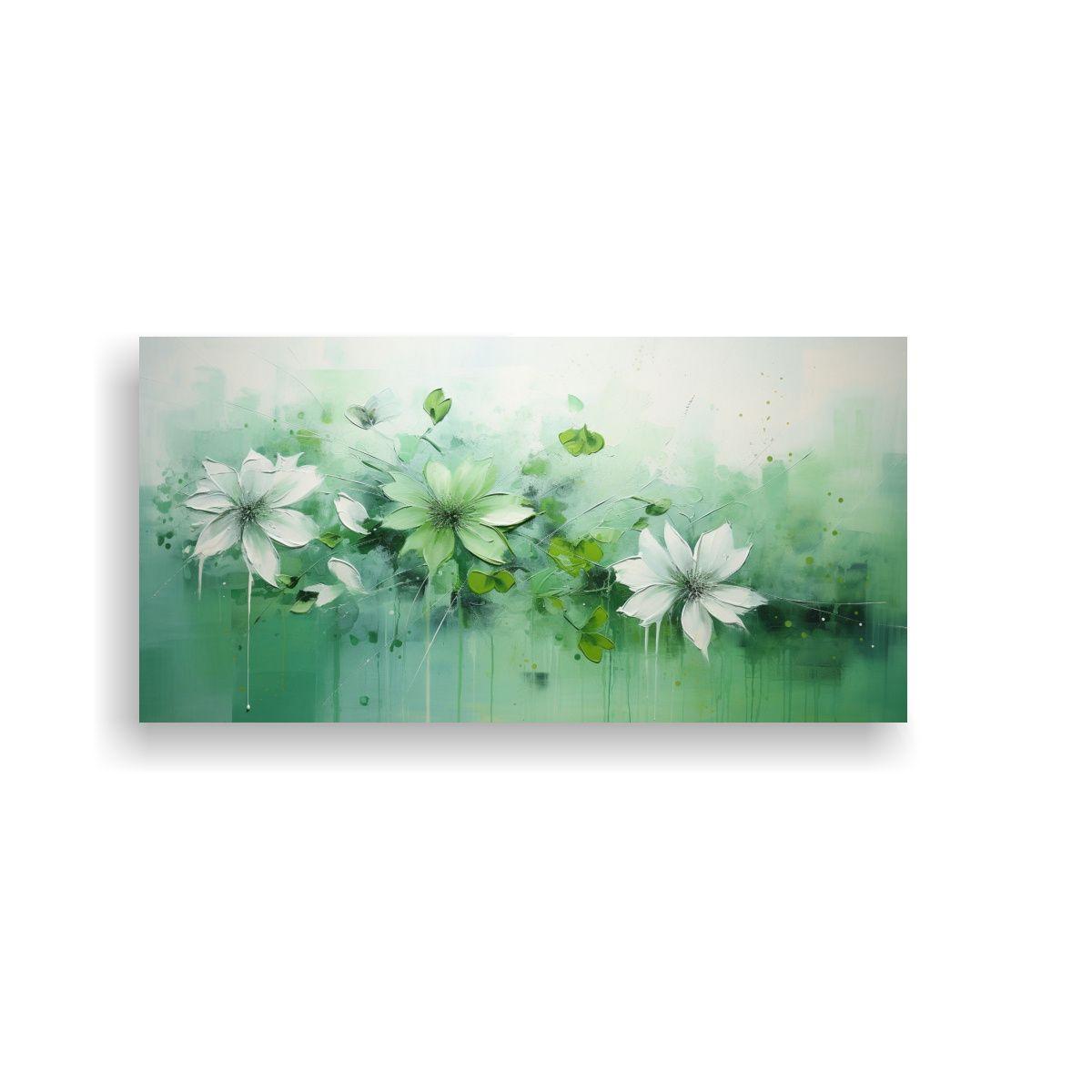 Cuadro Floral Verde Estilo Lienzo Horizontal. 100x50 Cm-0