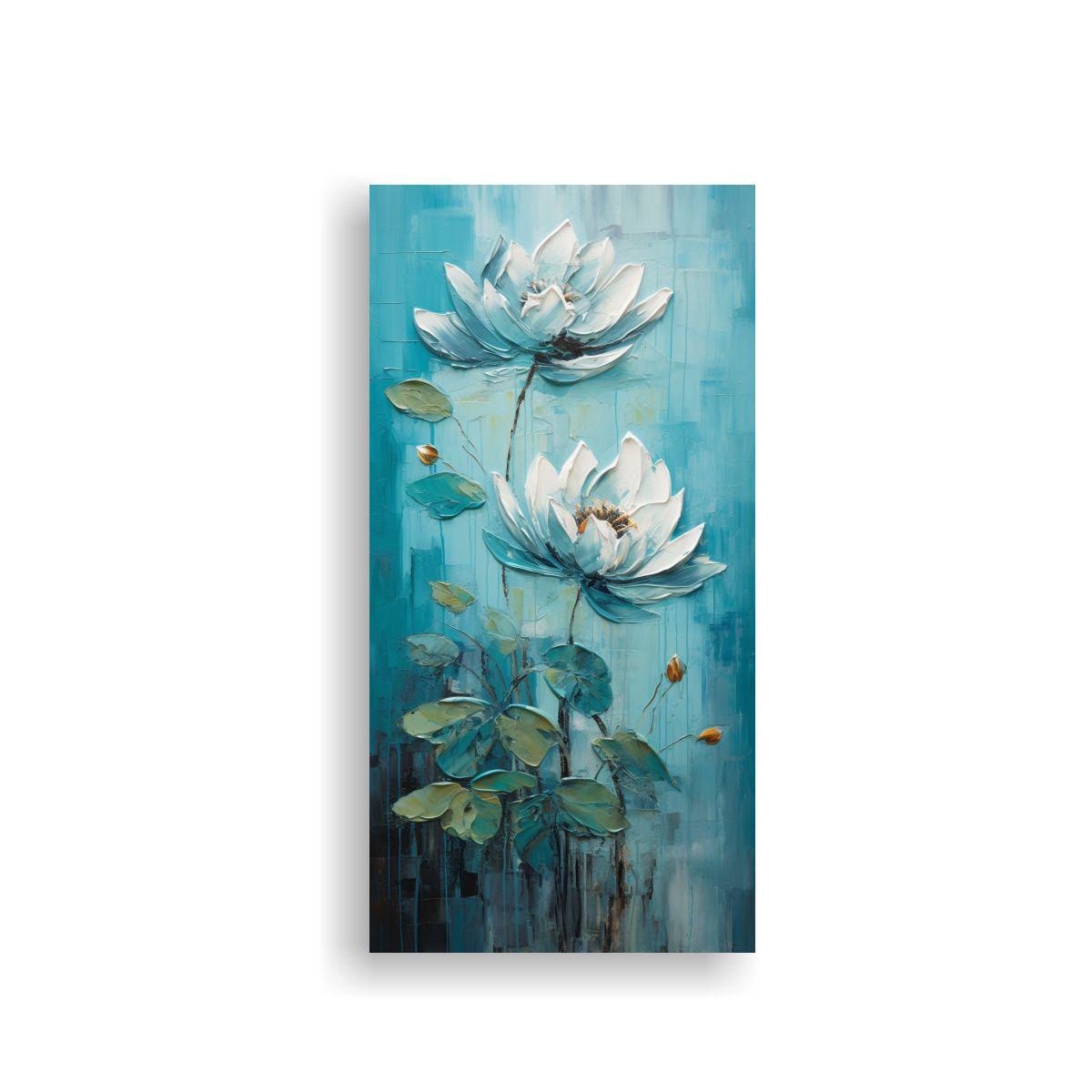 Arte Decorativo Moderno Lienzo Loto Turquesa 30x60cm-0