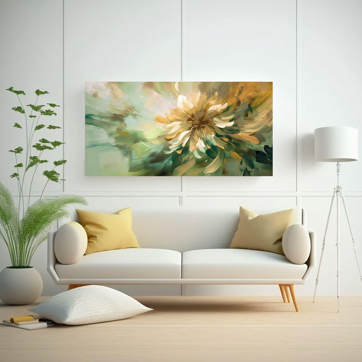 Pintura Abstracta Floral Verde Marrón Cuadro 60x30cm-2
