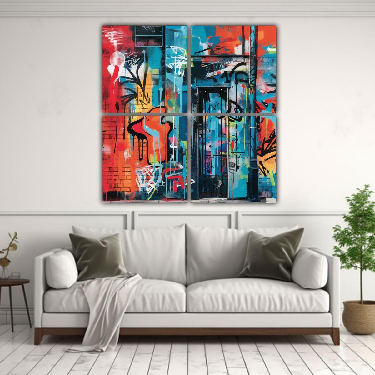 Cuatro Lienzos Diseño Brillante Arte Urbano 200x200 Cm-2