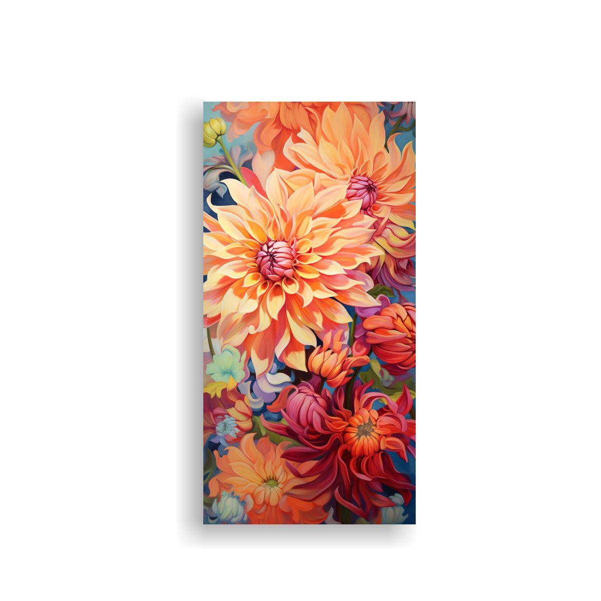 Pintura Abstracta De Flores Dahlias En óleo, Alta 40x80cm-0
