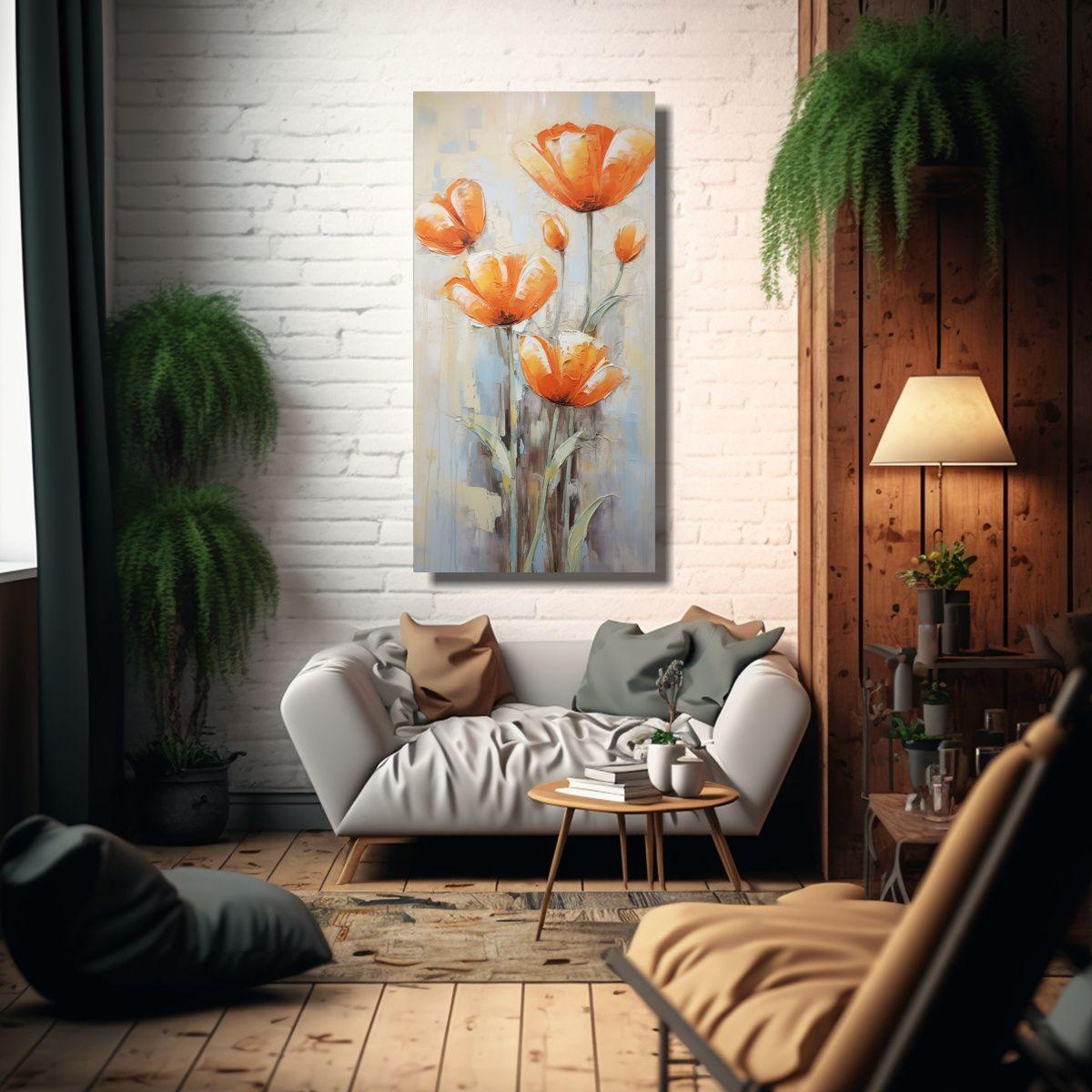 Cuadro De Arte Abstracto Intenso Con Tulipanes 80x160cm-2