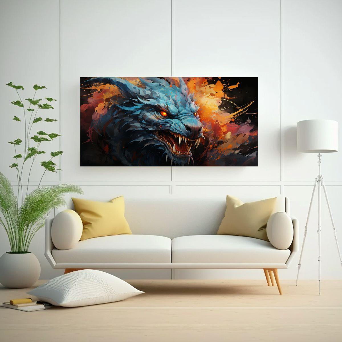 Cuadro Lienzo Fotográfico Dragón Acuarela 80x40cm-2