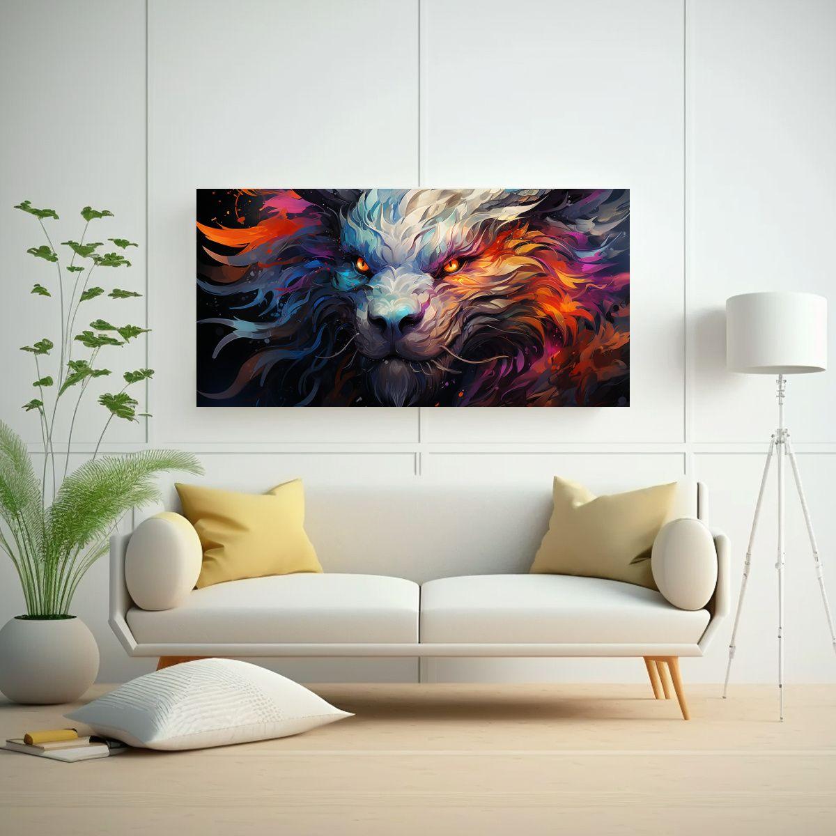Cuadro De Tela Vintage Neonoir Con Dragón En Colo 100x50cm-2