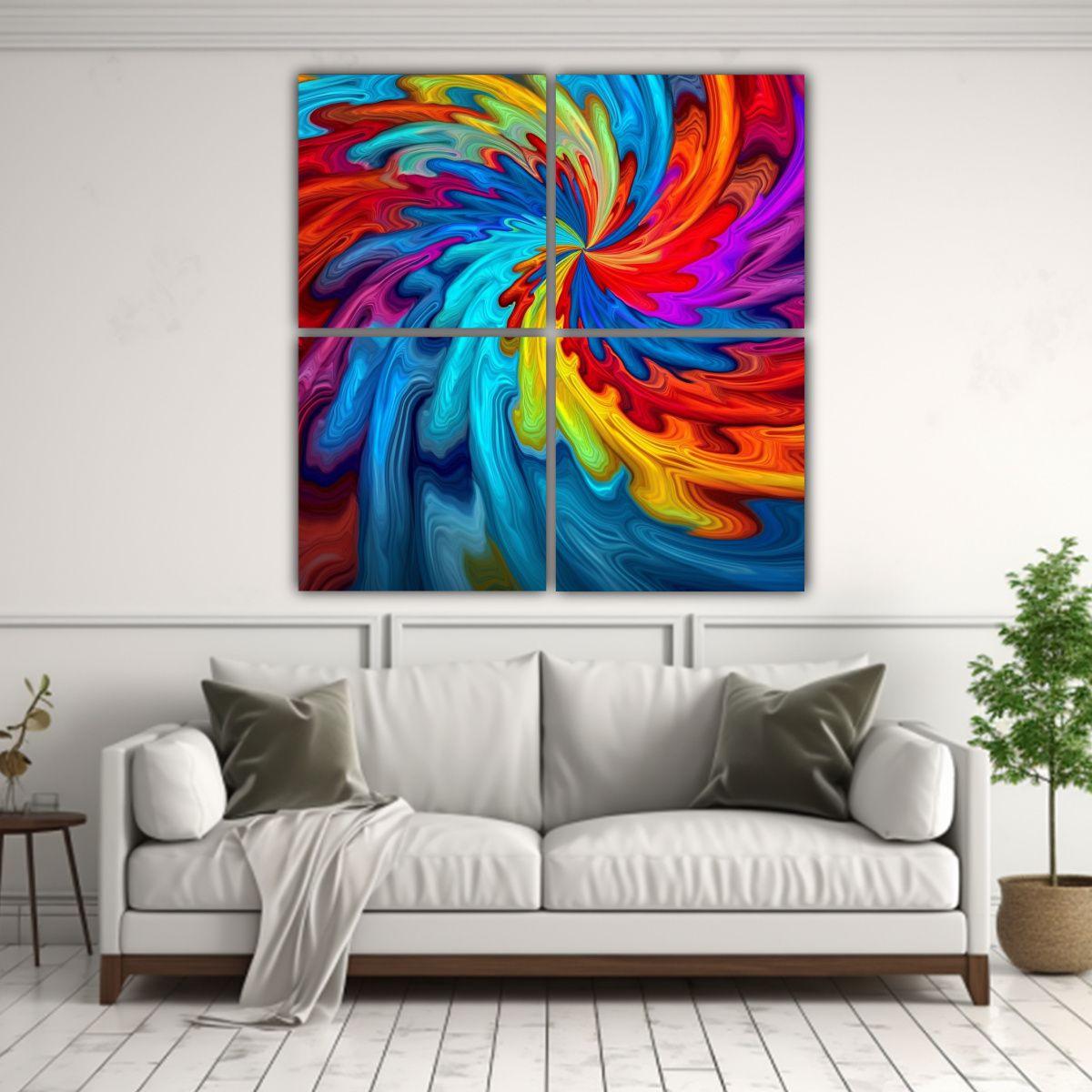 Cuadro Moderno Estilo Blair Tie Dye Azul Verde 60x60 Cm-2