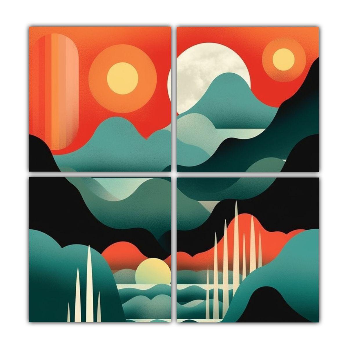 Cuatro Pinturas Lineales En Bastidor Con Diseño 100x100 Cm-0