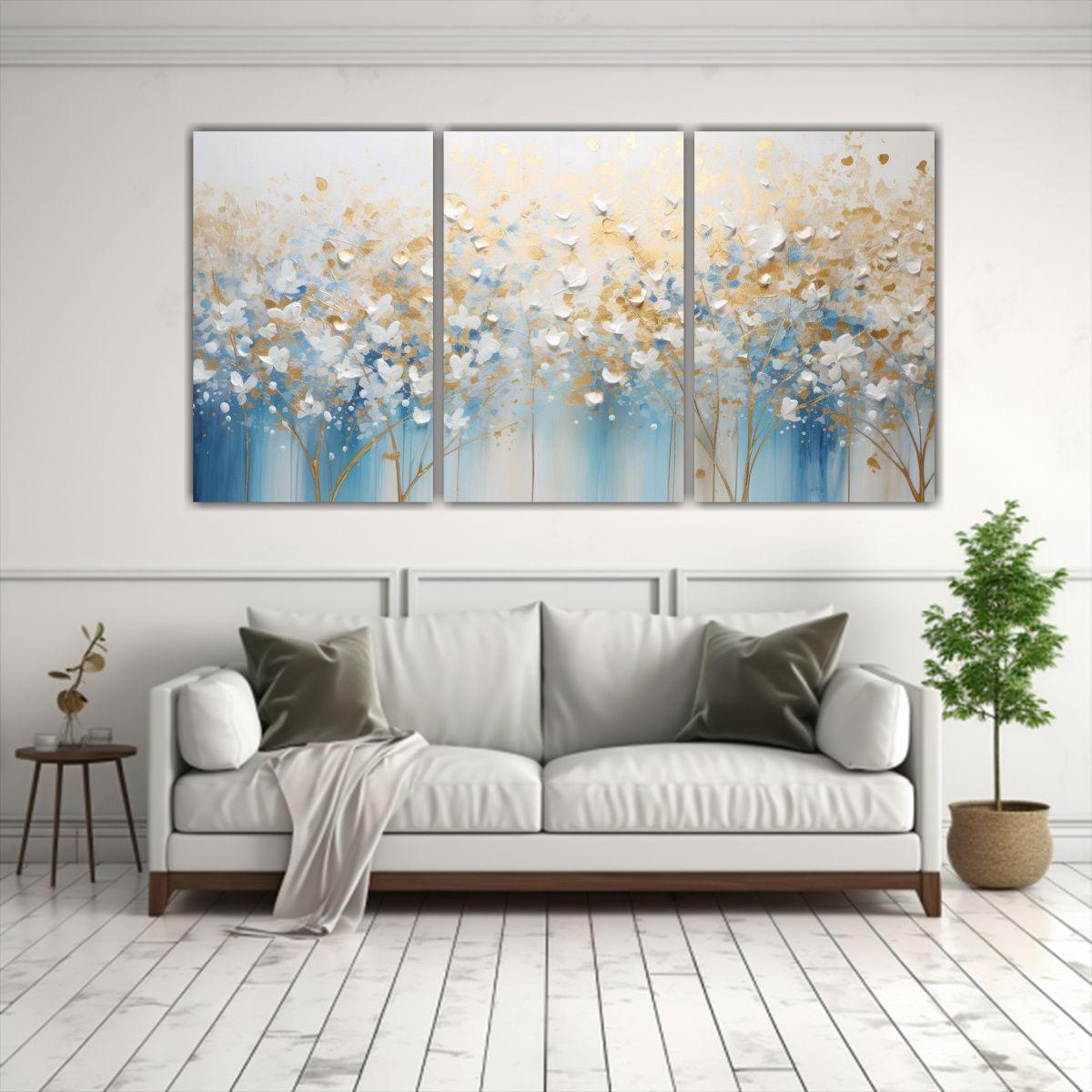 Conjunto De 3 Cuadros Vintage En Blanco Y Dorado 120x60 Cm-2