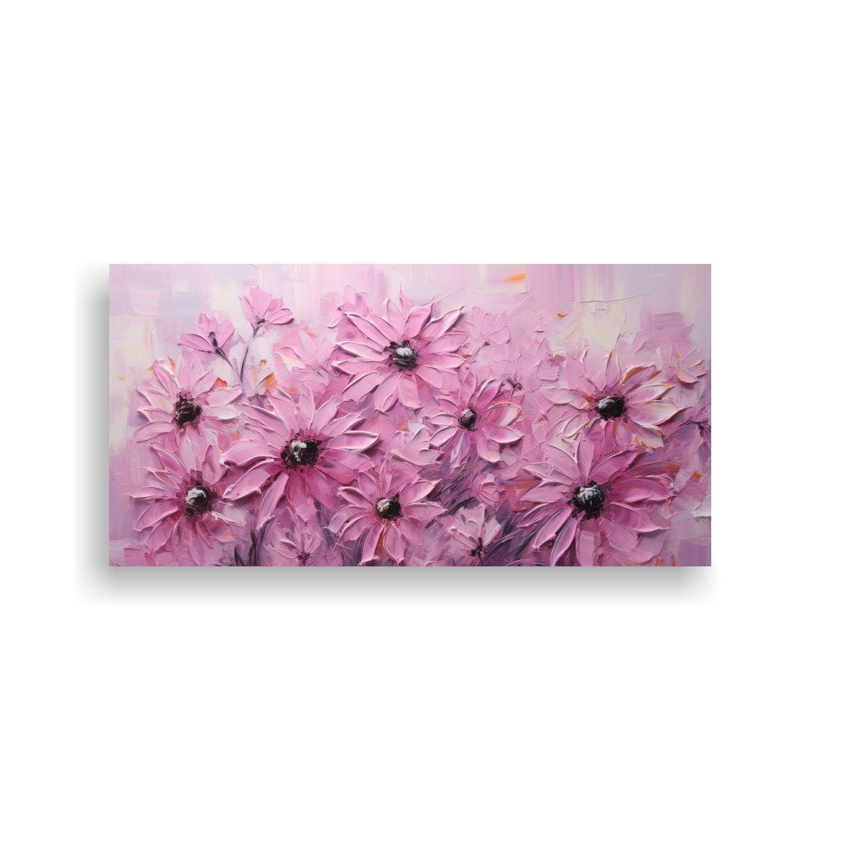 Pintura Acuarela Flores De Girasol Rosa En Lienzo 120x60cm-0