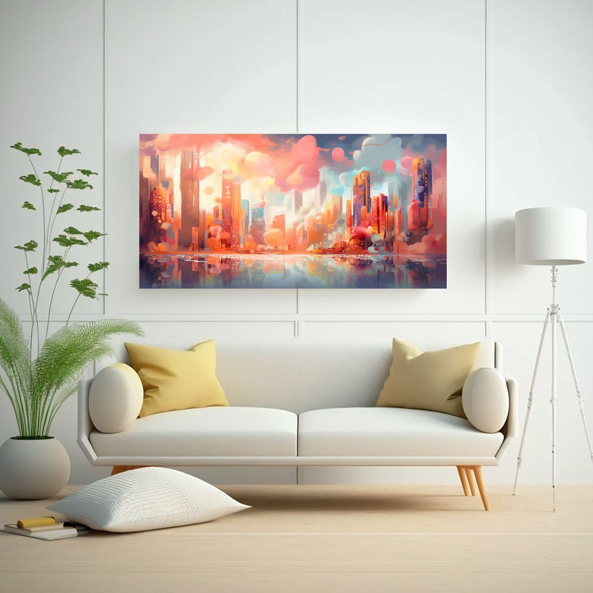 Cuadro Abstracto Ciudad Imaginaria Perspectiva 80x40cm-2