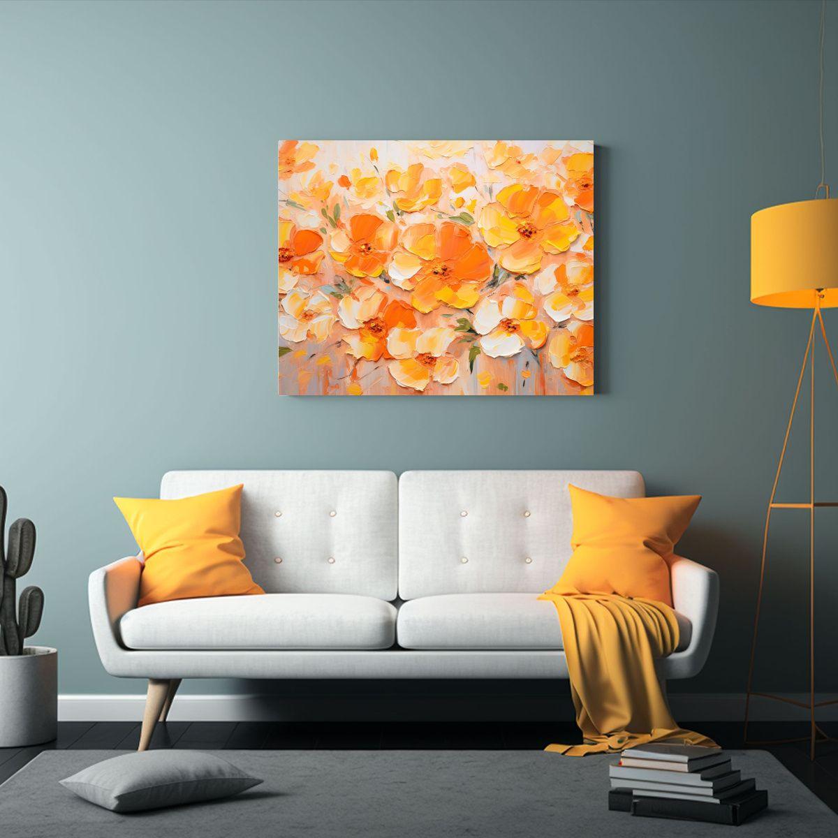 Pintura Abstracta De Flores En Tonos Naranjas Para Decorar P 60x40cm-2