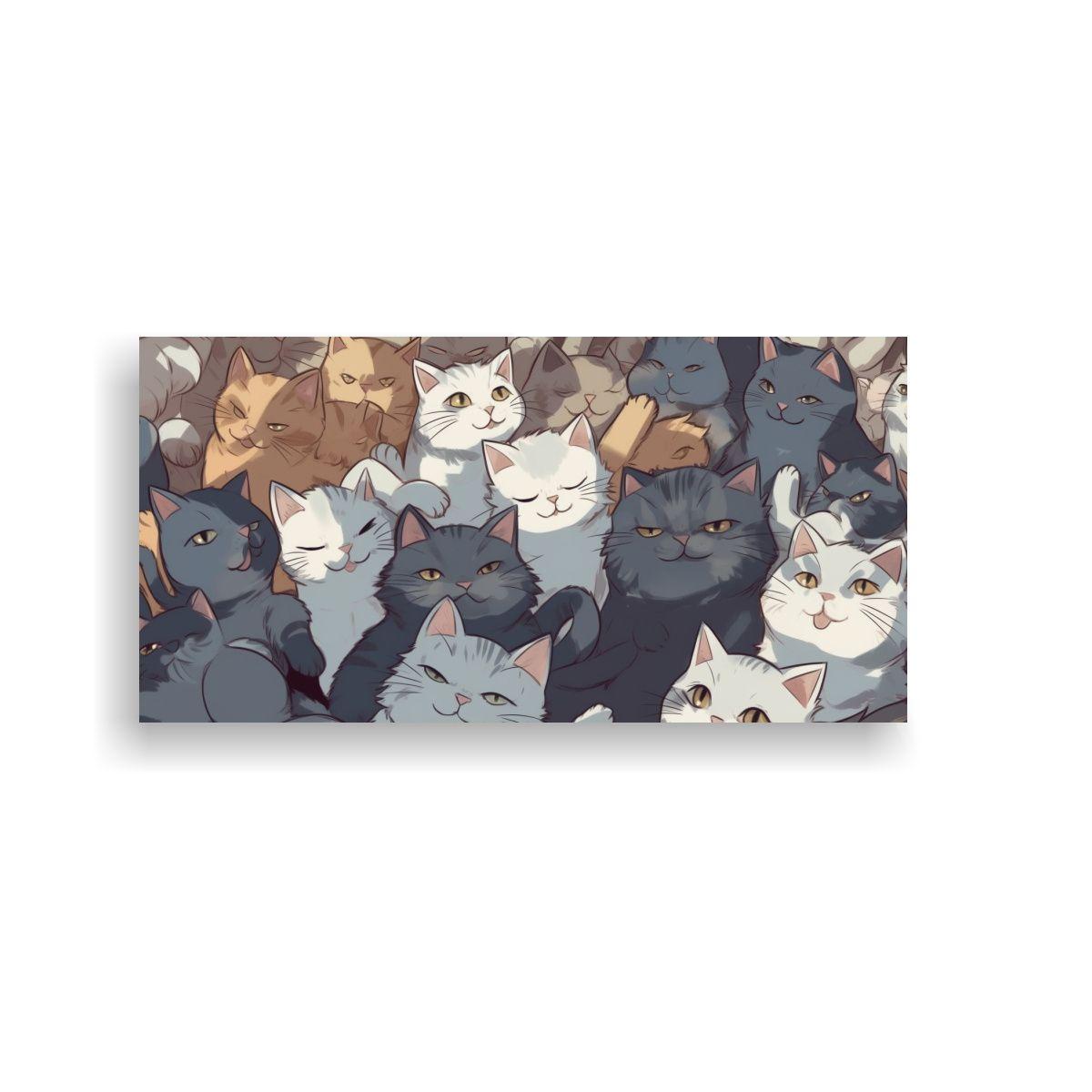 Cuadro Original Estilo Vintage Con Muchos Gatos 80x40cm-0