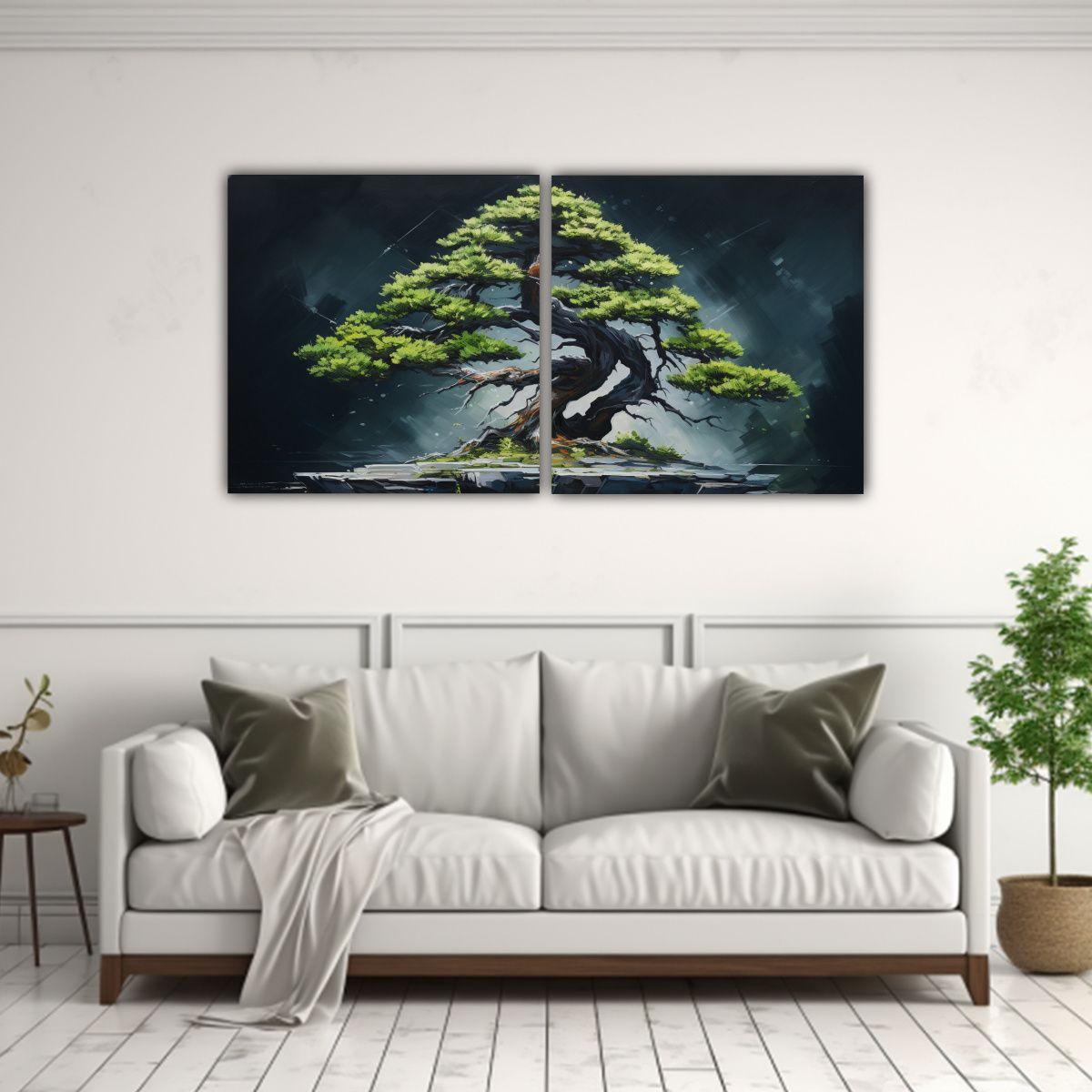 Artes Moderno Esquema A Spruce Bonsái Pintura 80x40 Cm-2