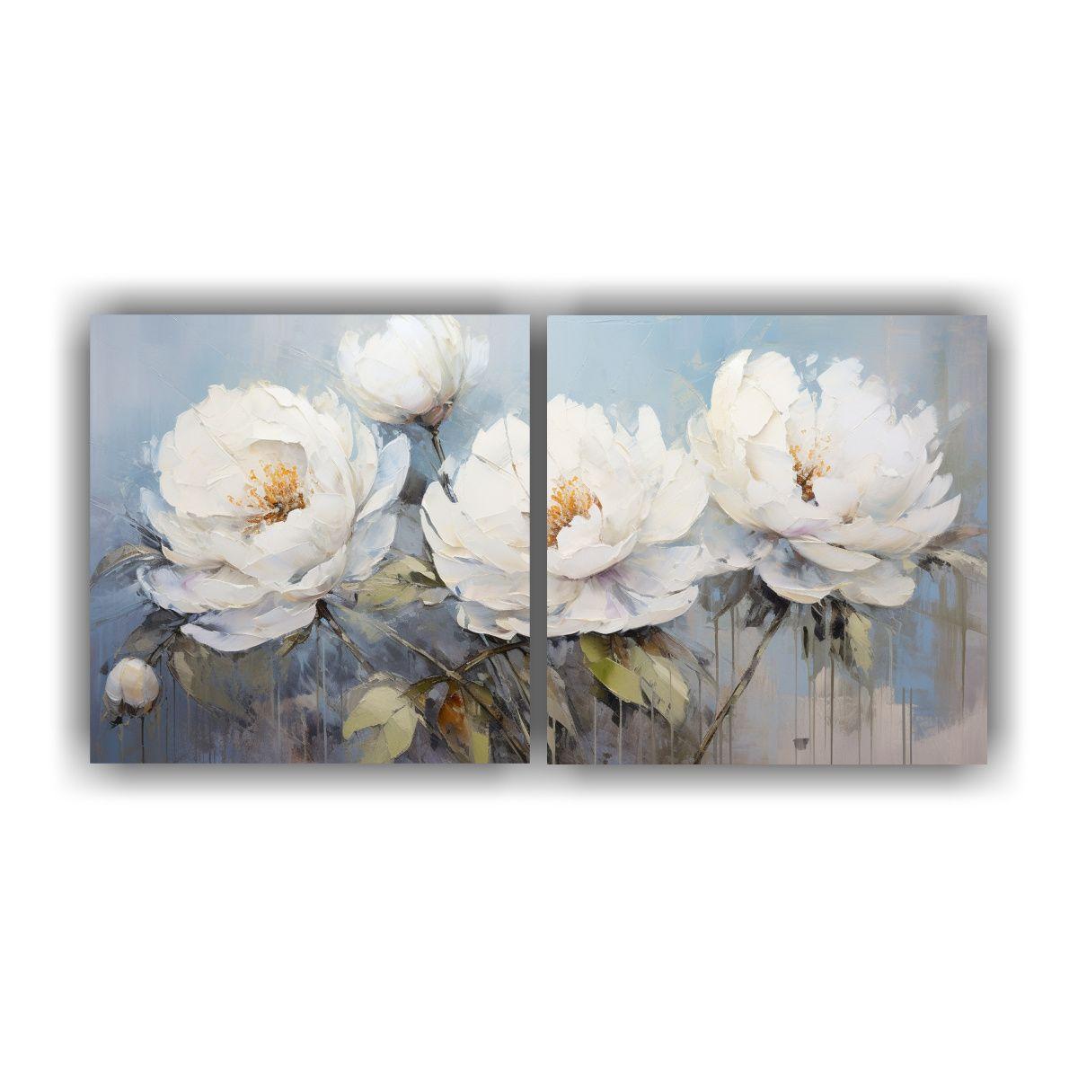 Pintura Acuarela Flores Blancas Estilo Fantasia 40x20 Cm-0
