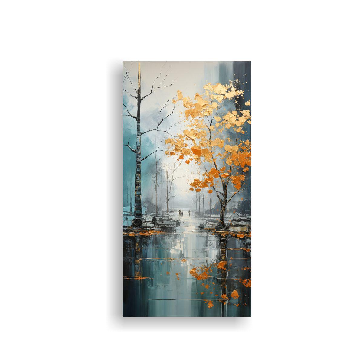 Pintura Abstracta De árboles En Plata Y Oro Con 50x100cm-0
