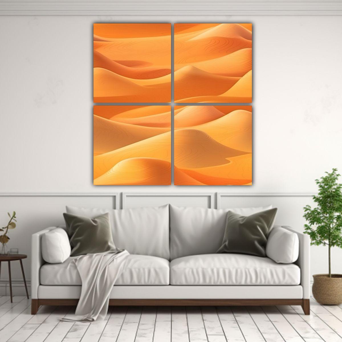 Cuatro Telas En Bastidor Tonos Realistas De Dunas 180x180 Cm-2