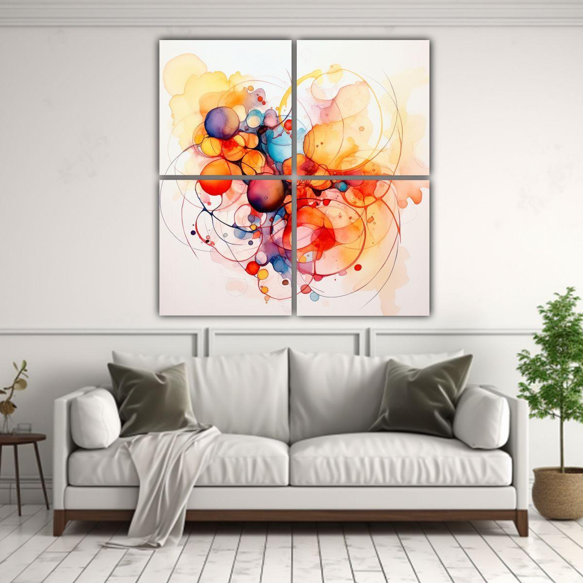Pinturas Abstractas Acuarela En Bastidor: 4 Telas 40x40 Cm-2
