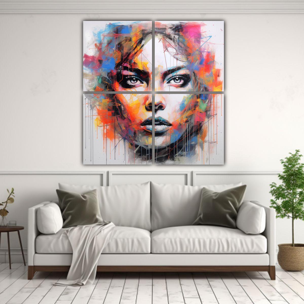 Cuadro De Graffiti En Bastidor Con Líneas Finas, 40x40 Cm-2