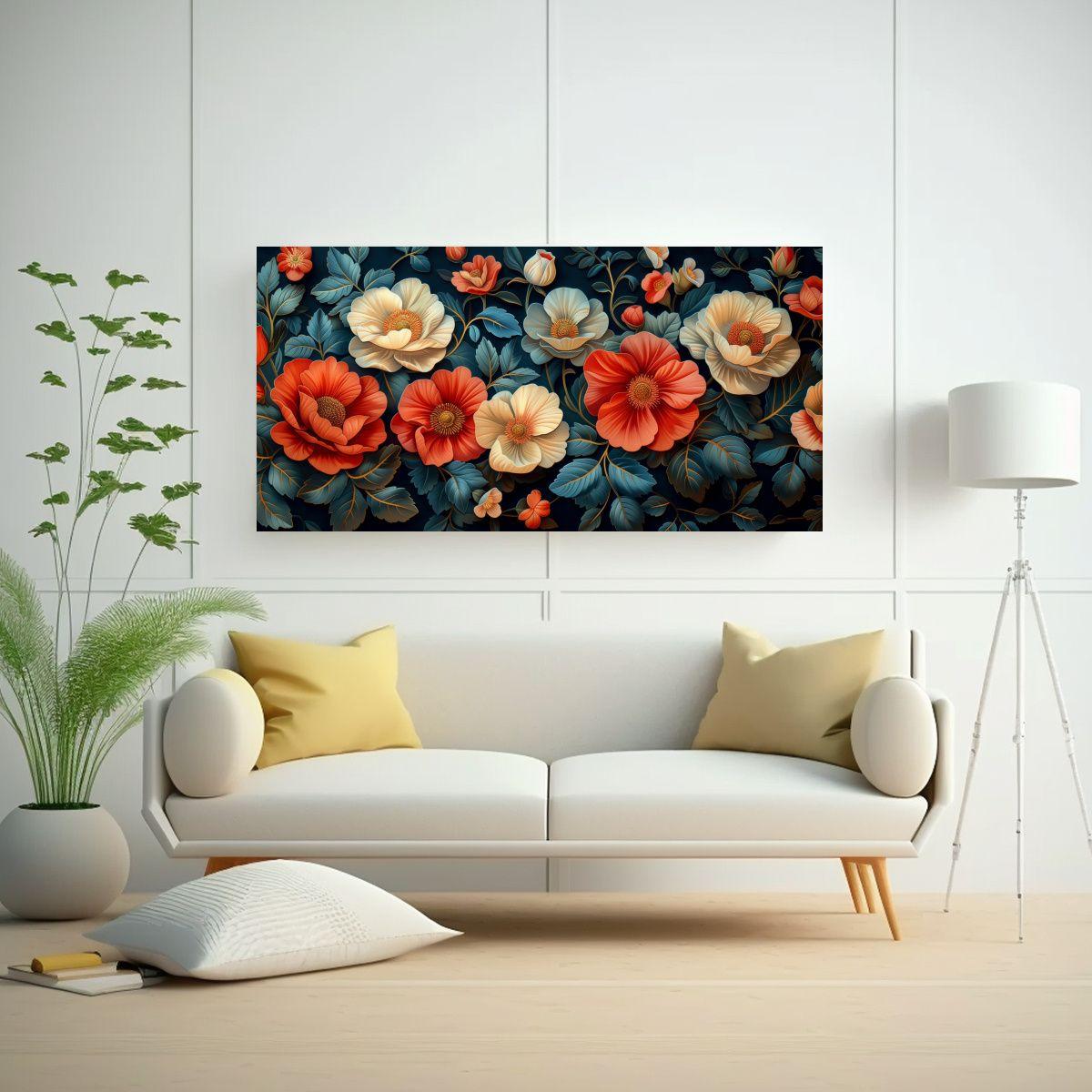Pintura 3D De Flores Intensas En Tapiz De Vida 60x30cm-2